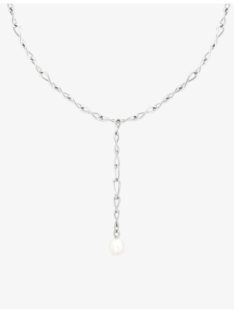 Infinite rhodium-plated sterling-silver and freshwater-pearl lariat necklace 1