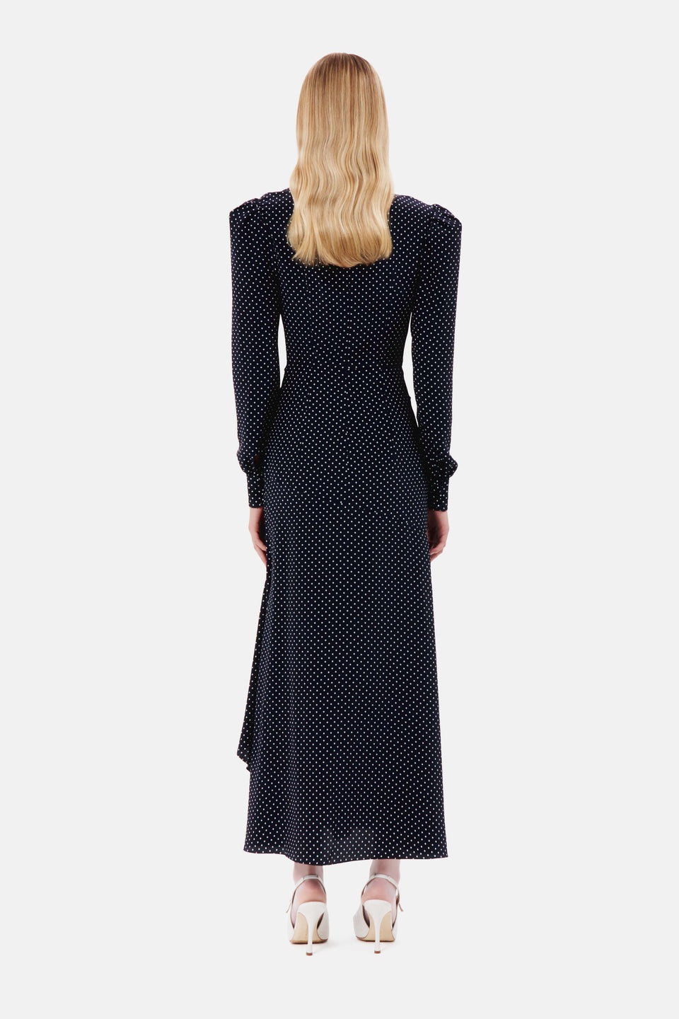 POLKA DOT SILK HIGH NECK DRESS WITH VOLANT - 5
