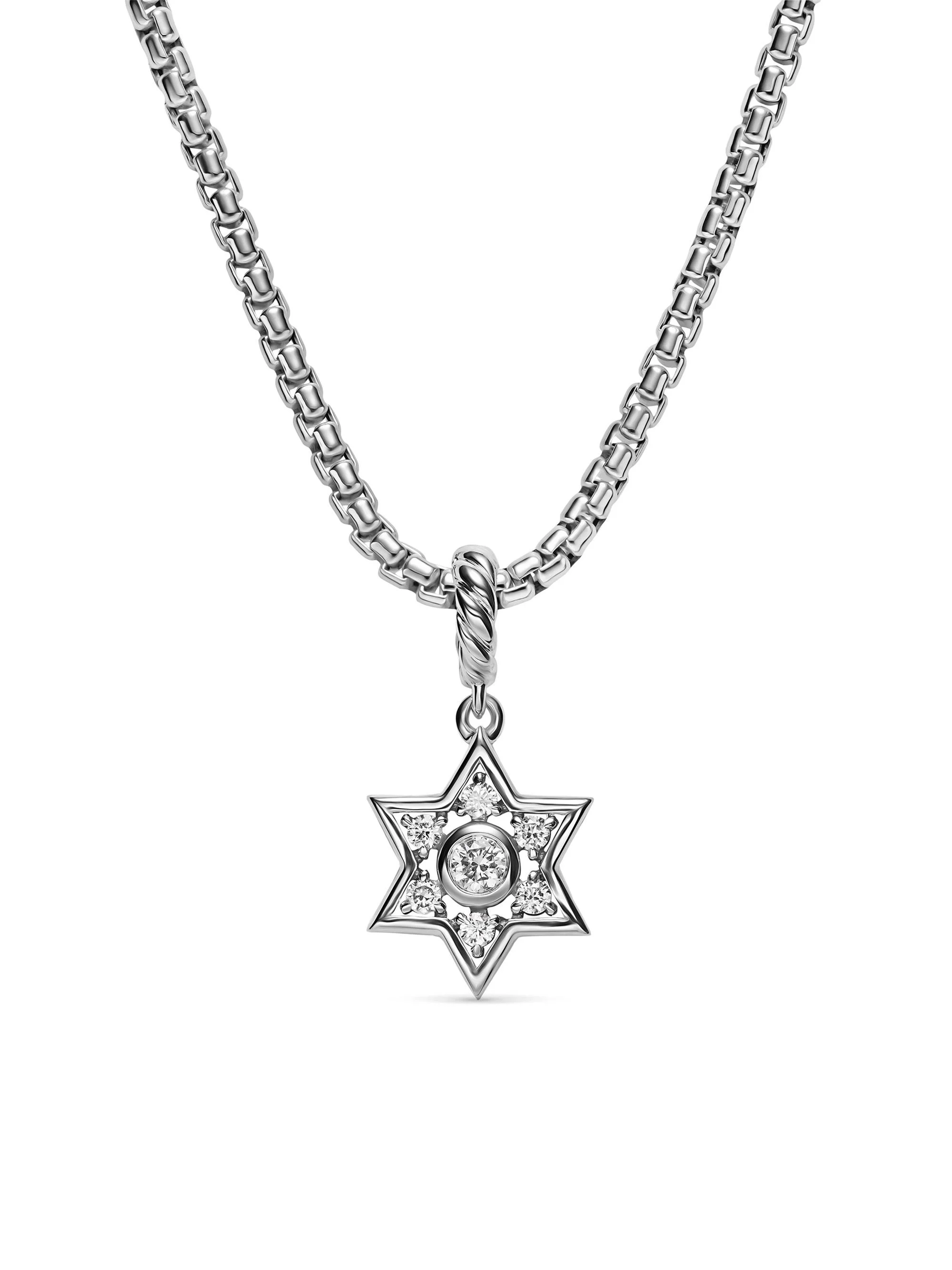 Women's Petite Star of David Pendant in Sterling Silver with Diamonds, 12MM - Diamond - 1