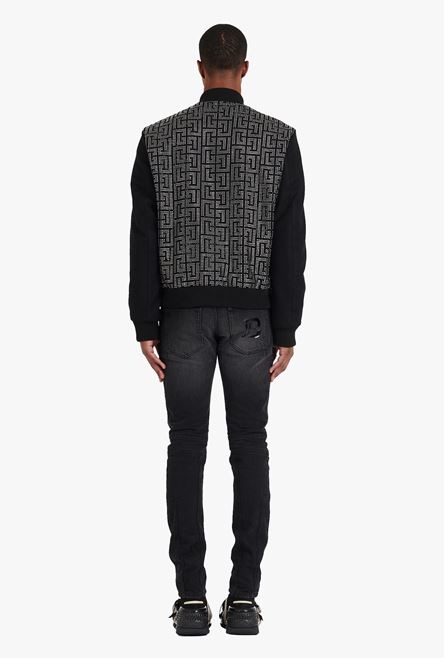 Teddy jacket with embroidered black and silver Balmain monogram - 3