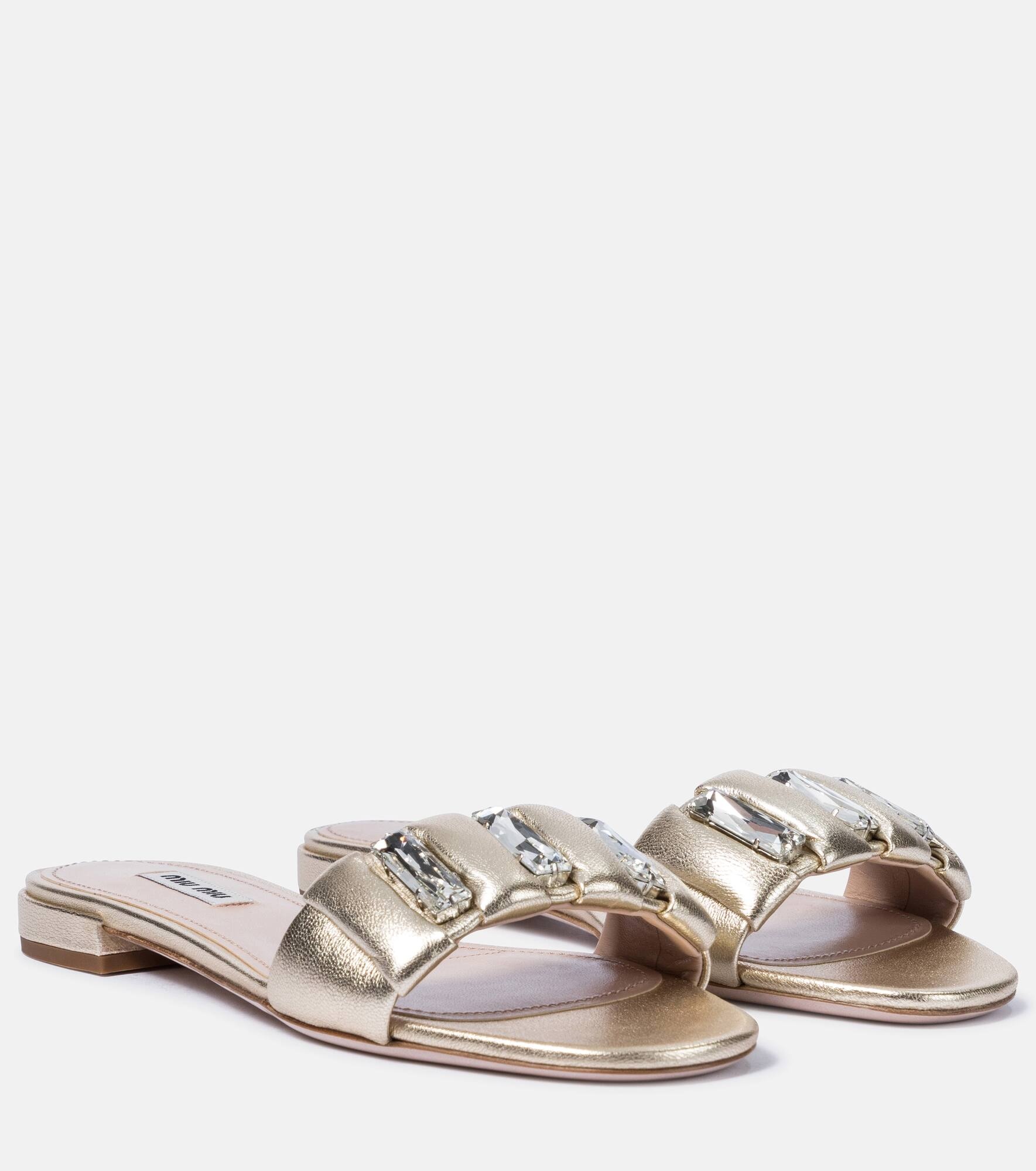 Embellished leather slides - 1