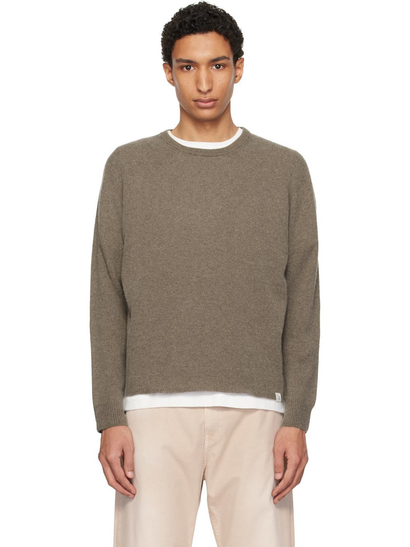 Taupe Lightweight Merino Wool-Cashmere-Silk Sweater 1
