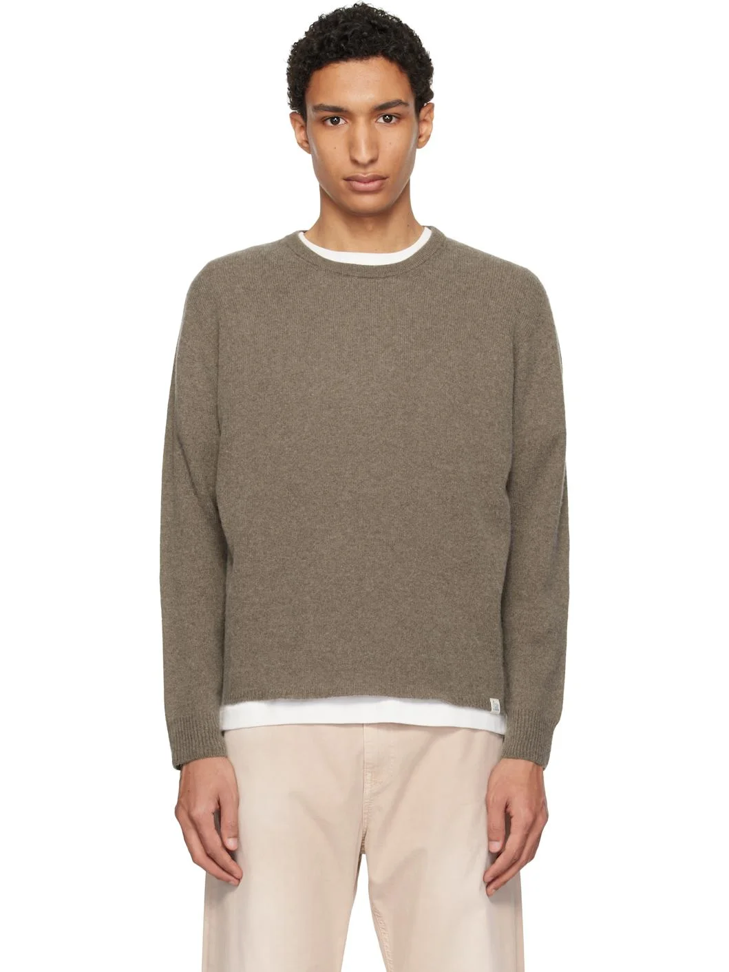 Taupe Lightweight Merino Wool-Cashmere-Silk Sweater - 1