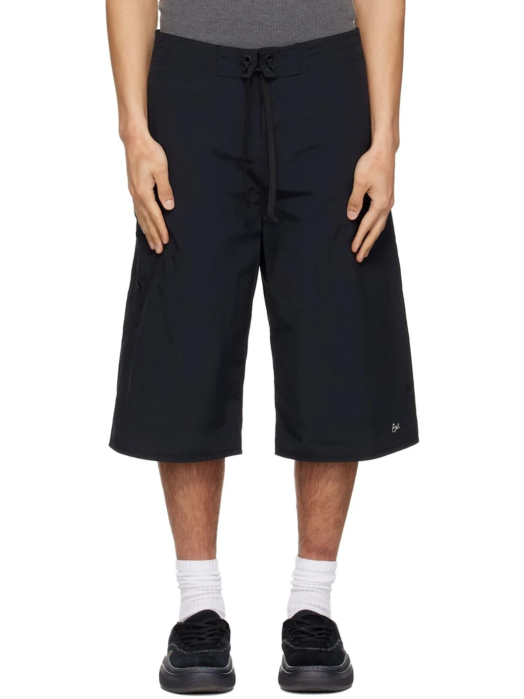 Black Long Woven Shorts - 1