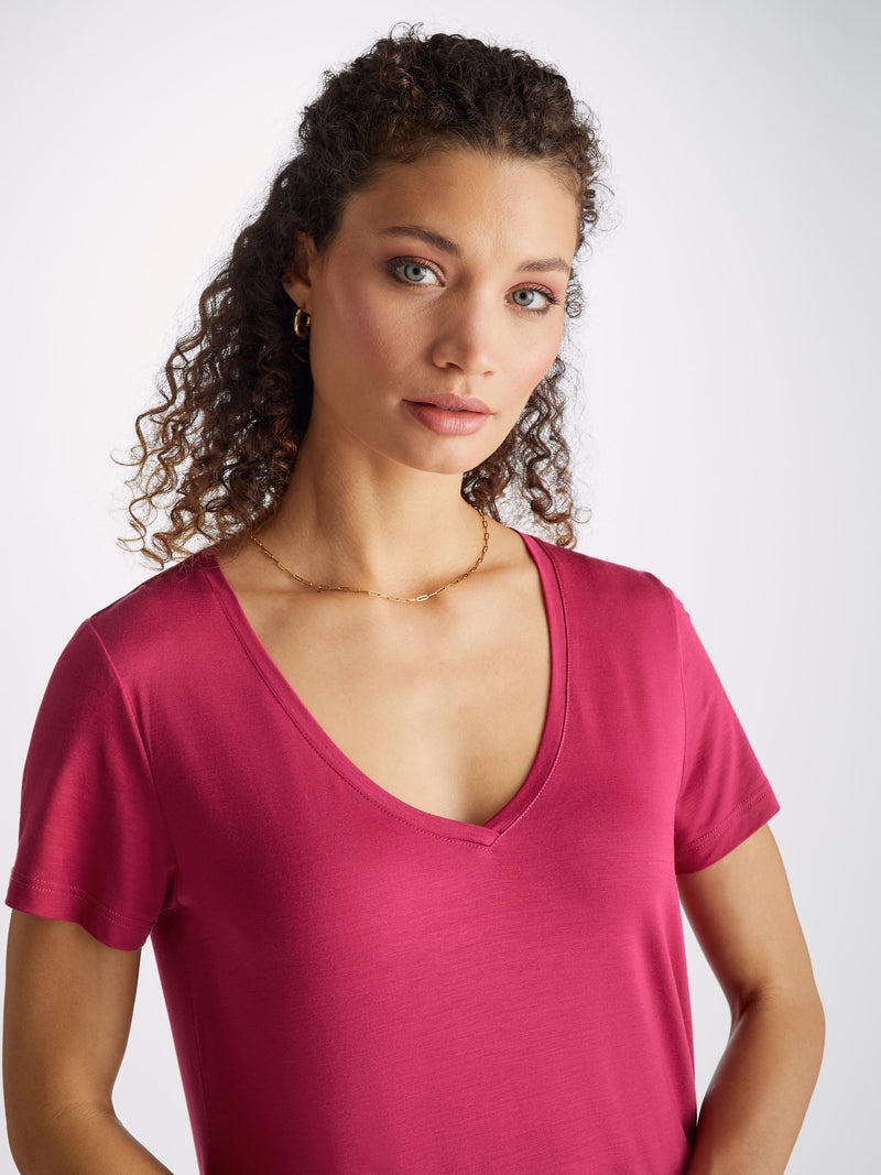 Women's V-Neck T-Shirt Lara Micro Modal Stretch Berry - 2