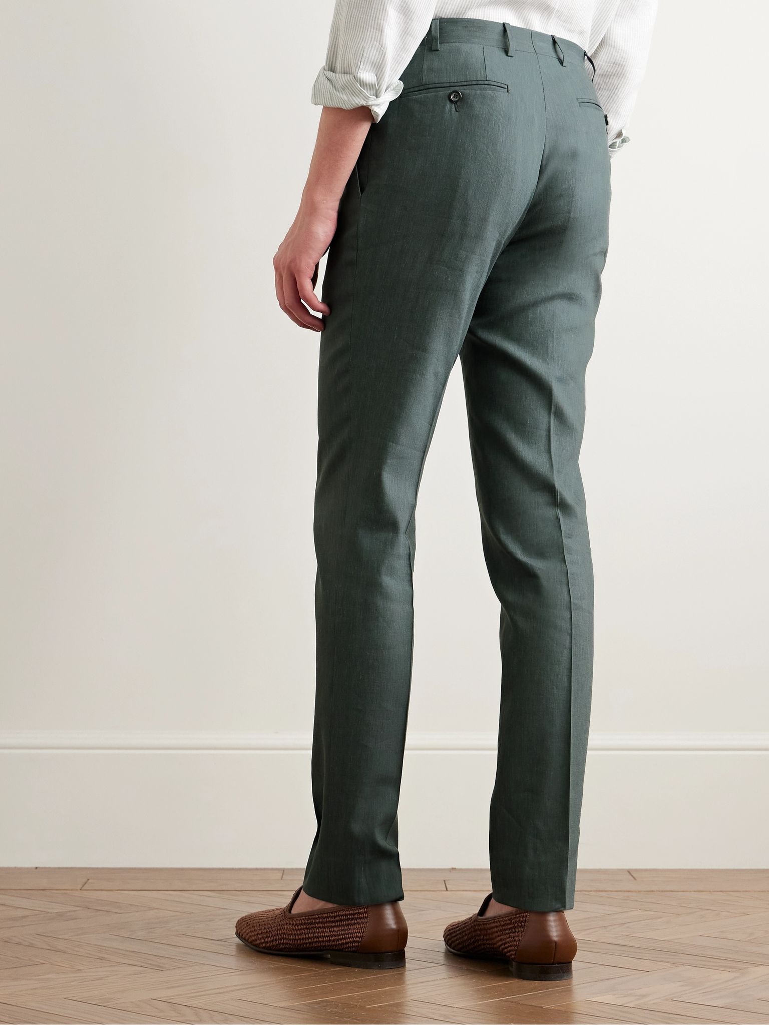 Slim-Fit Linen and Wool-Blend Suit Trousers Petrol - 4