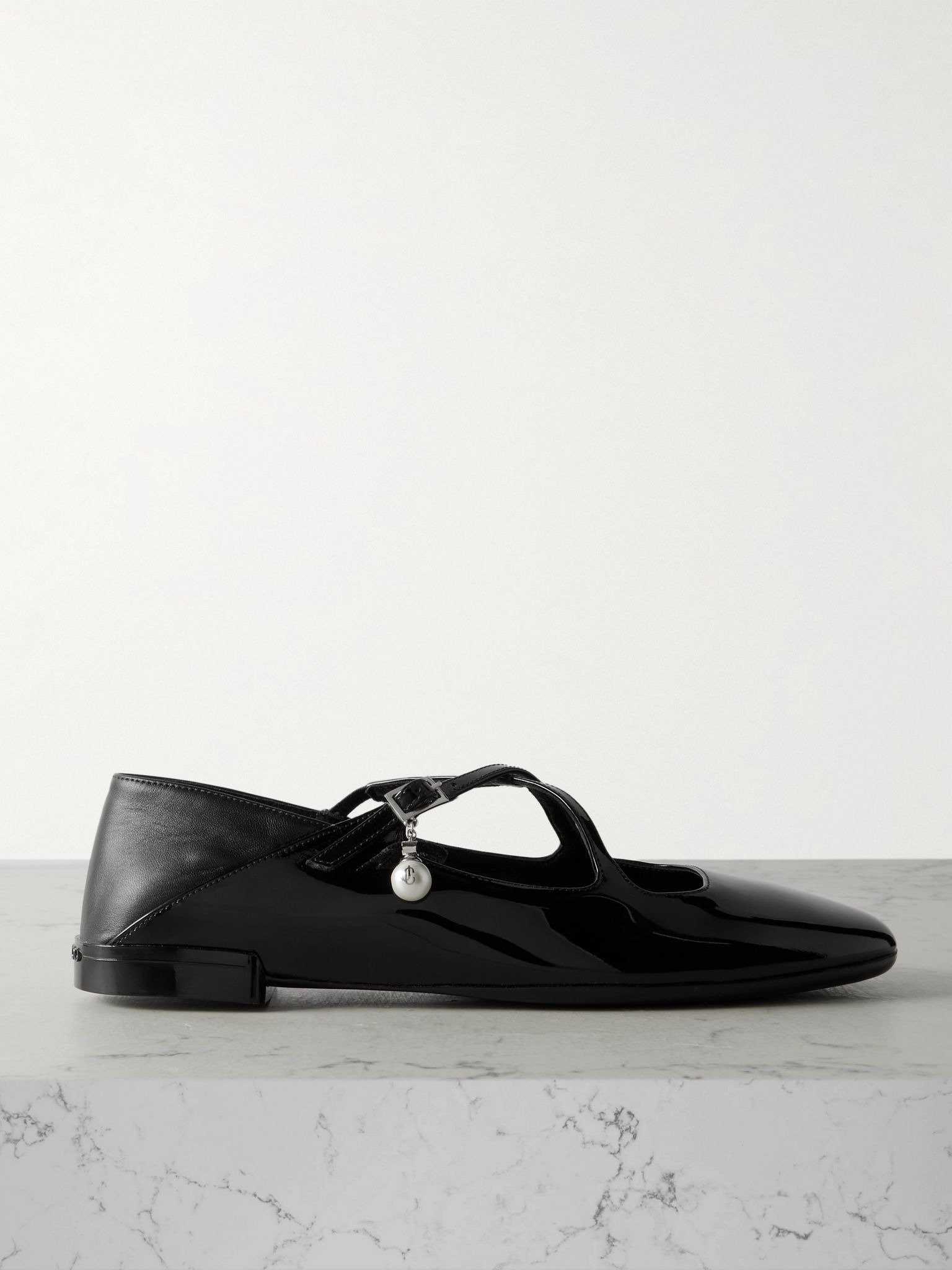 Eleri collapsible-heel embellished patent-leather ballet flats Black - 1