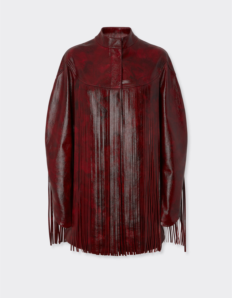 Long leather jacket with fringes 1