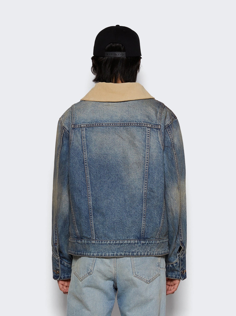 Western Zip Up Denim Jacket Indigo And Tan - 5
