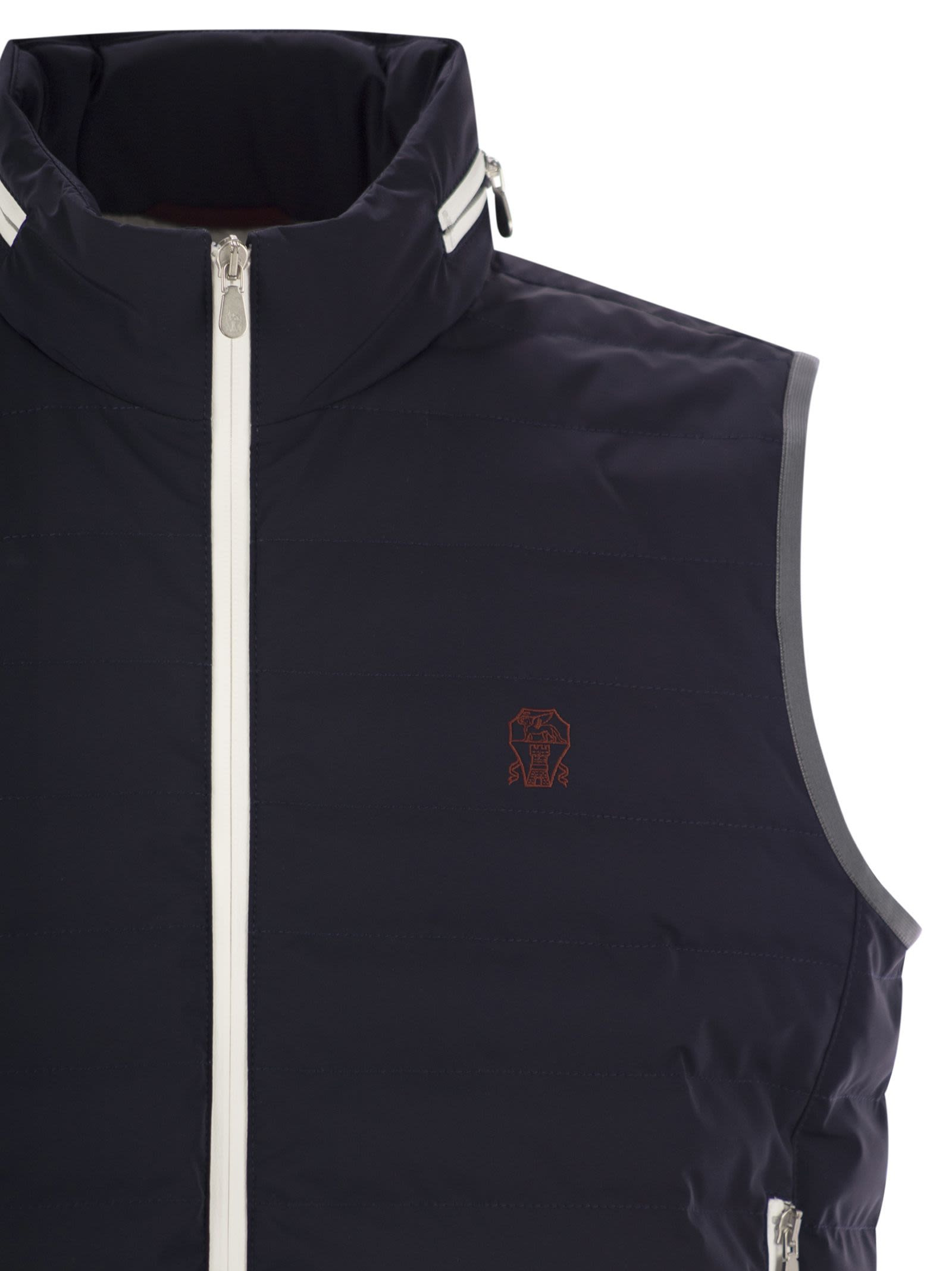 Brunello Cucinelli Men Sleeveless Nylon Down Jacket With Logo And Removable Hood - 4