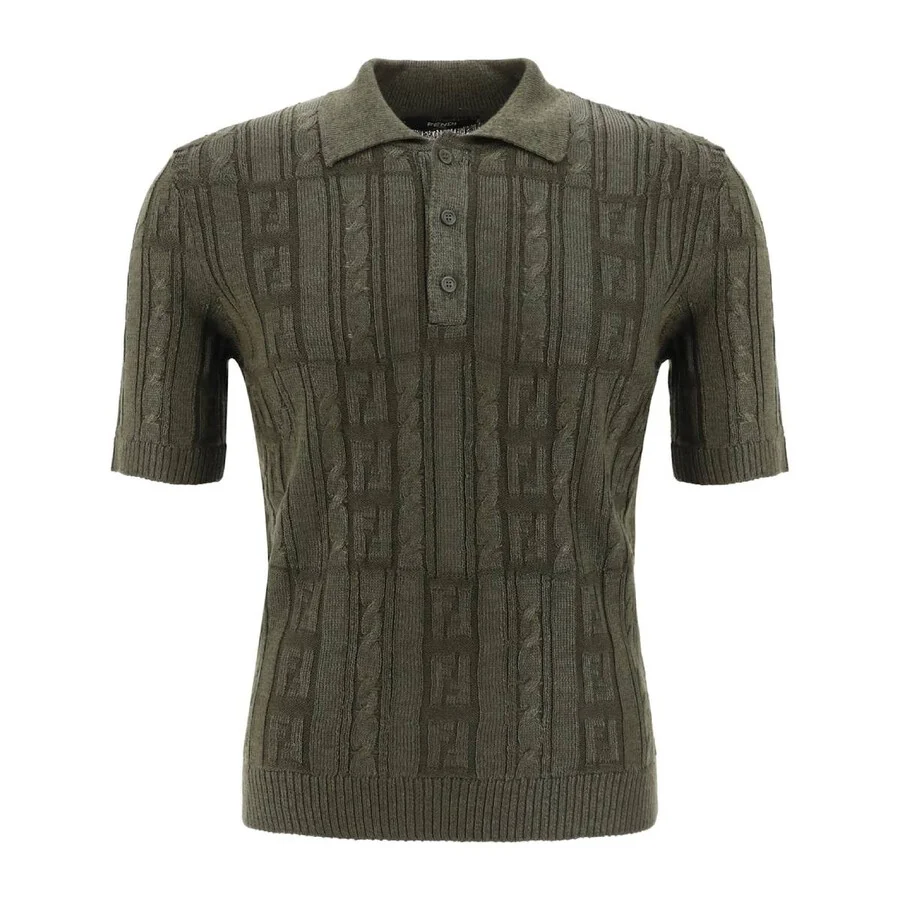Fendi Men's FF Wool Blend Knit Polo Shirt, Brand Size 50 ( US Size 40 ) - 1