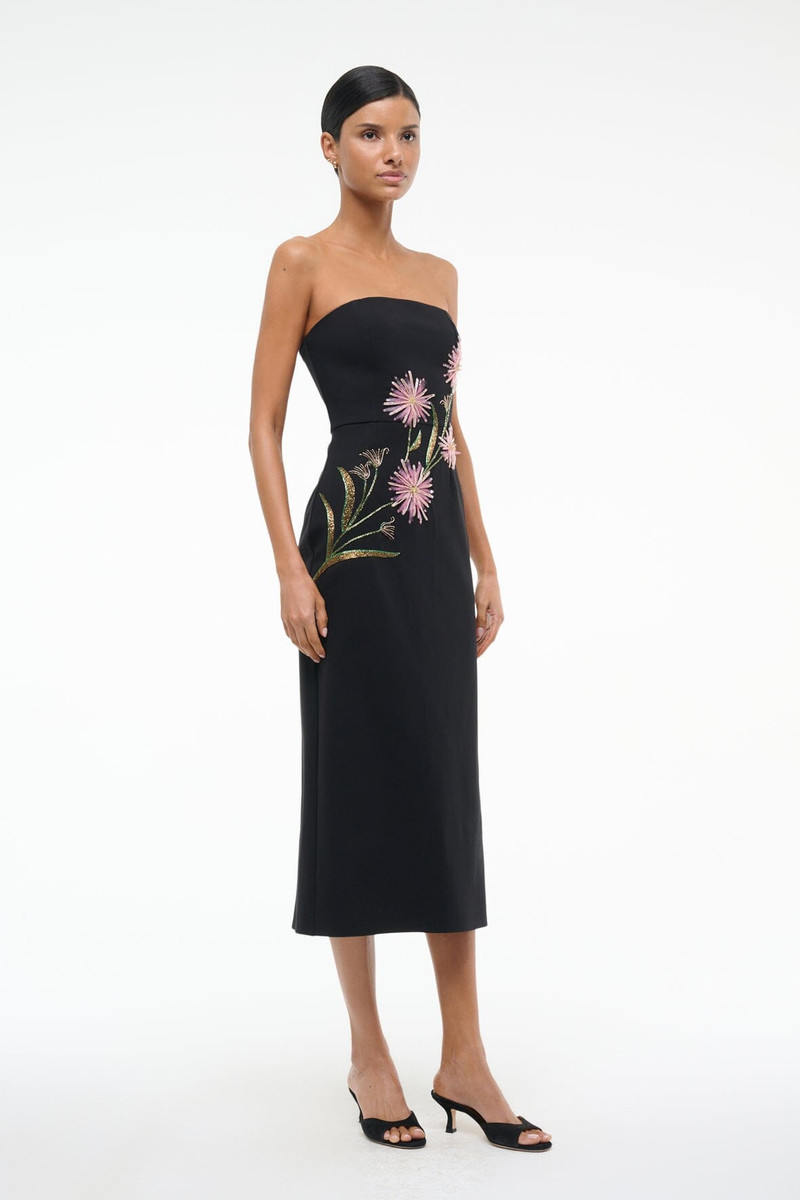 STAUD BROOKE DRESS DAHLIA DAYDREAM BLACK 4