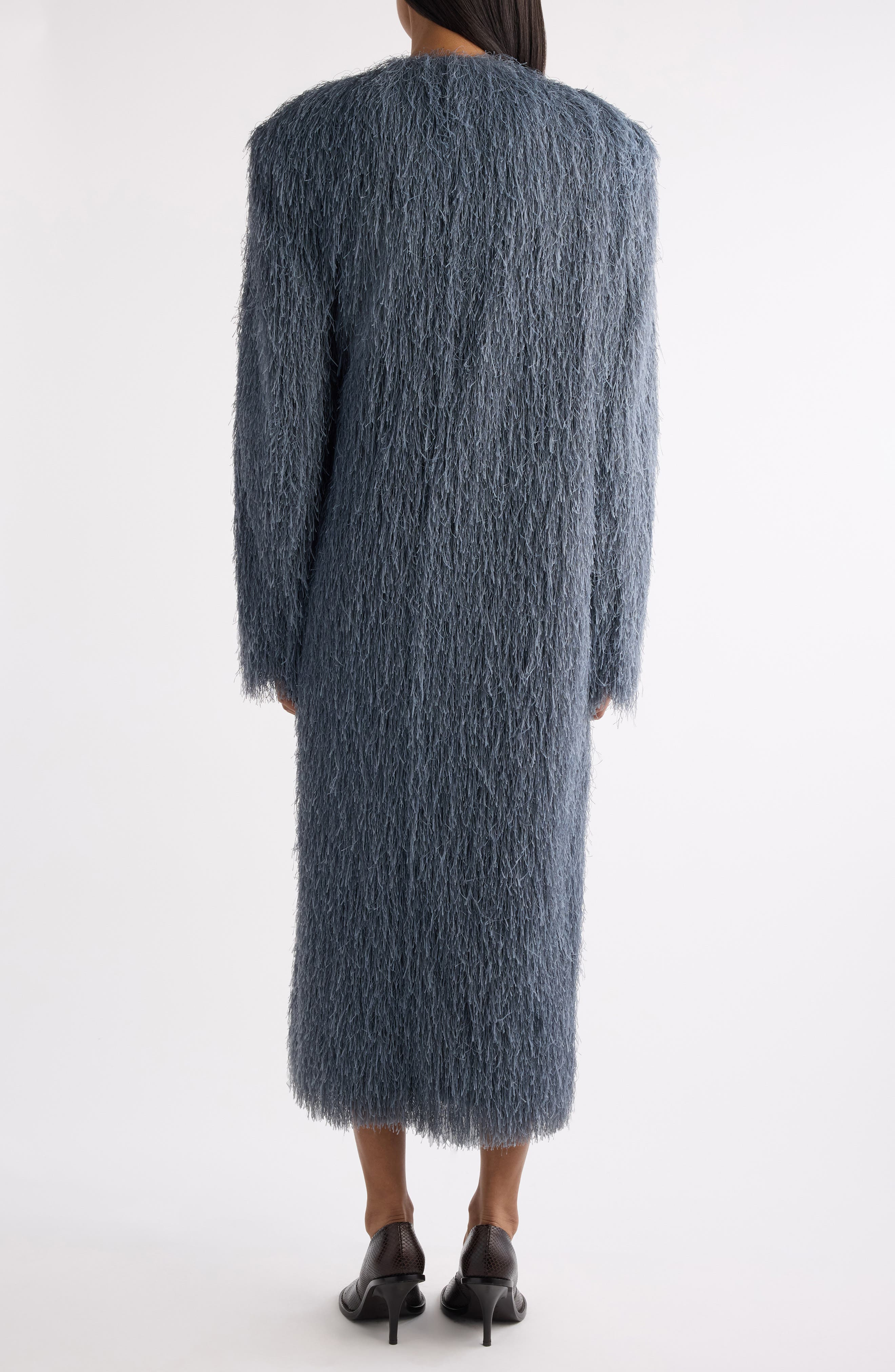 Dries Van Noten Rivla Eyelash Fringe Wrap Coat in Dark Grey at Nordstrom - 2