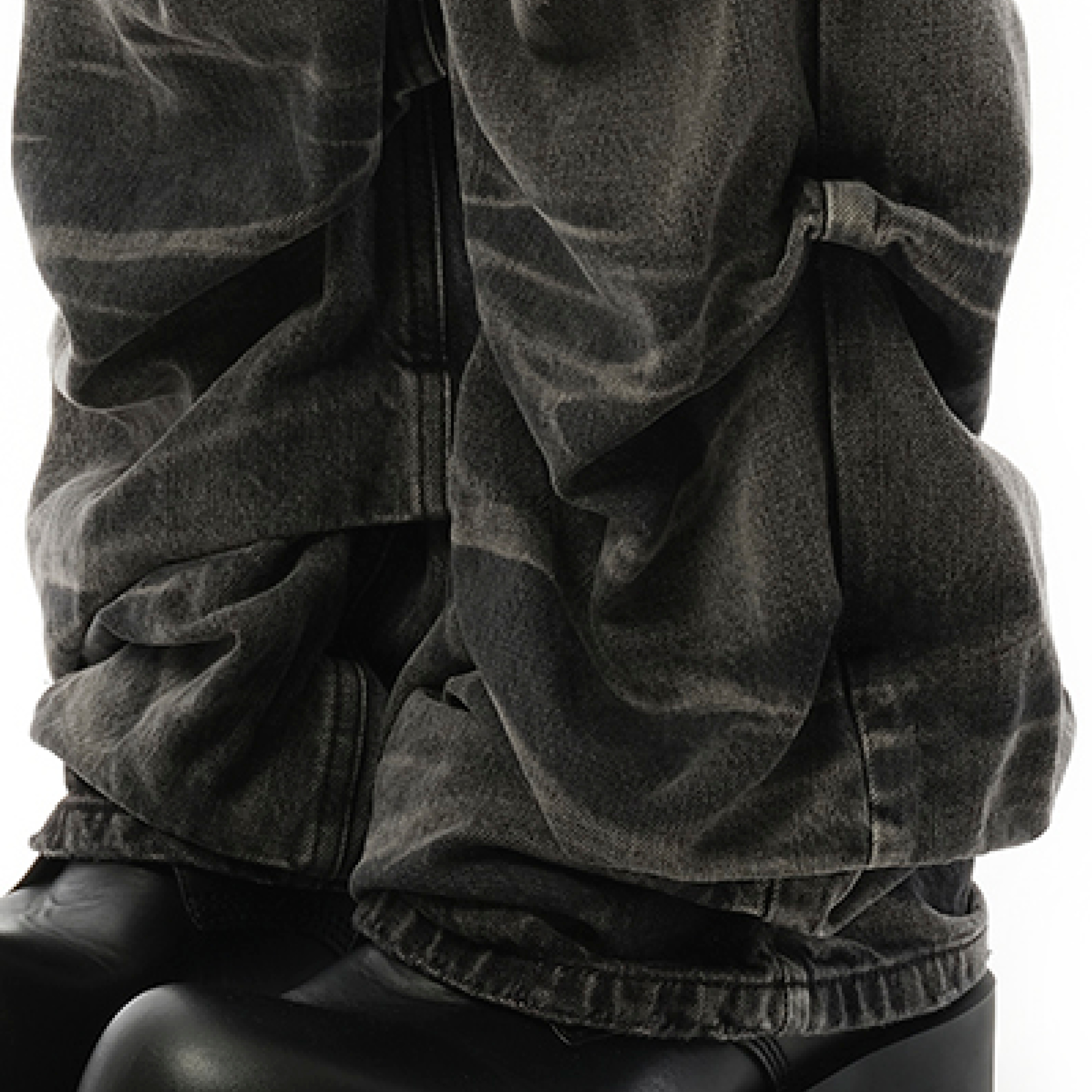 Wrinkled Straight Denim Trousers in Black - 3