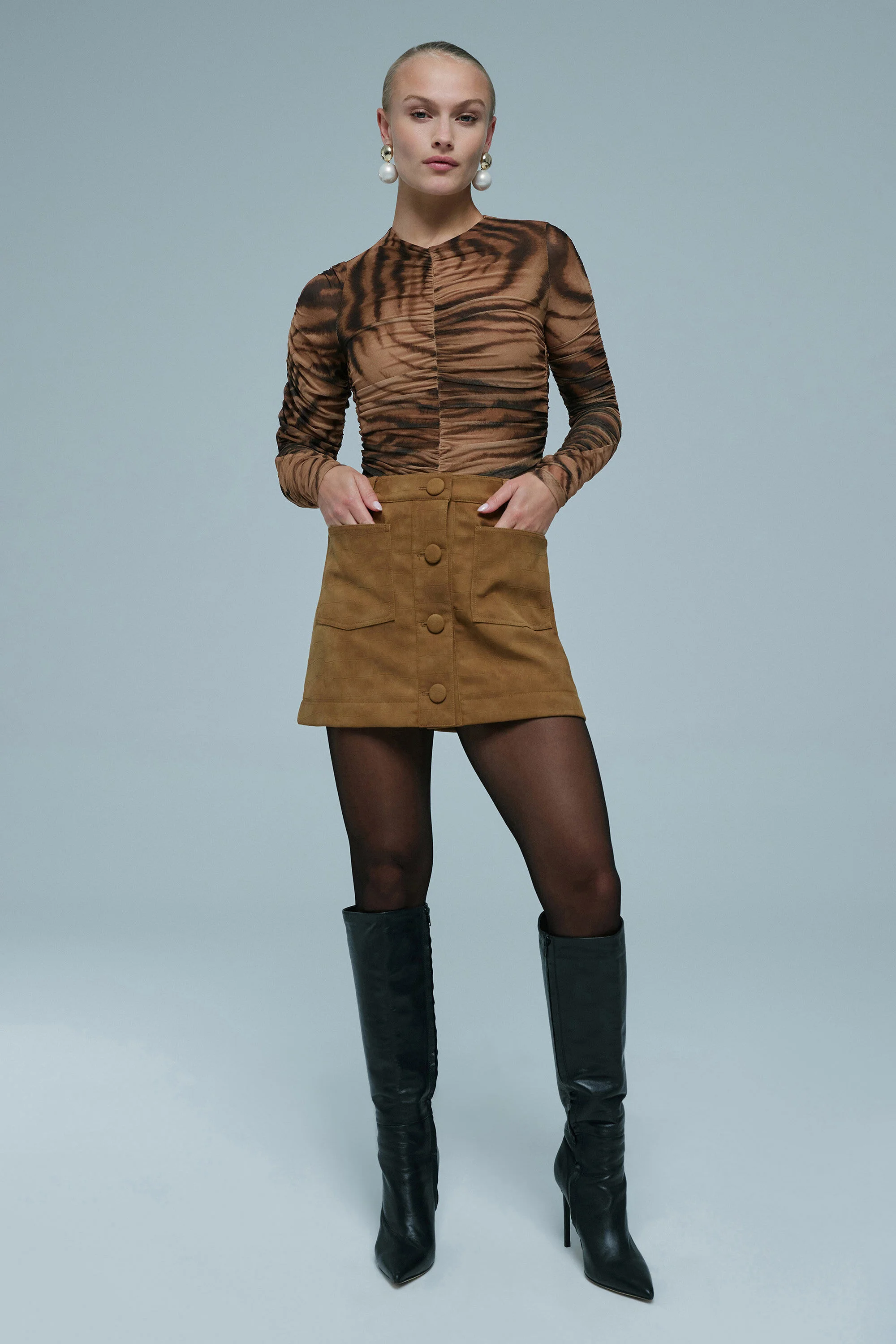 Brea Long Sleeve Bodysuit In Animal Print - 1