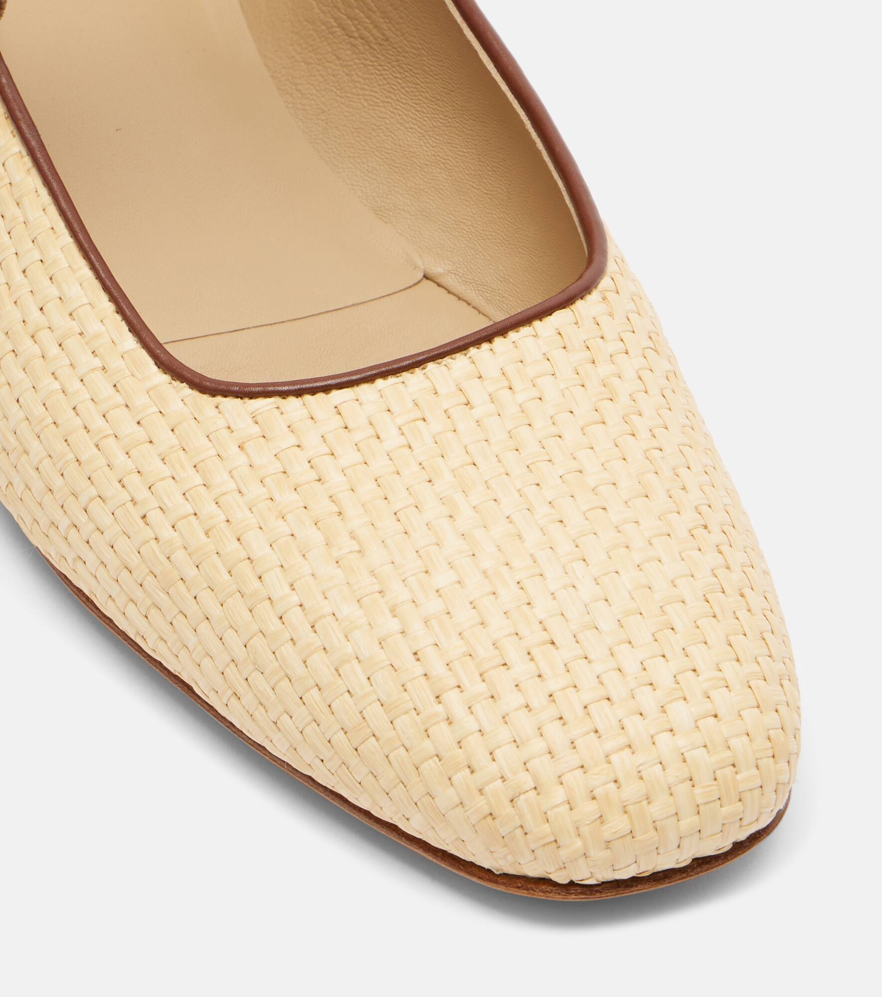 Leather-trimmed raffia Mary Jane flats - 5