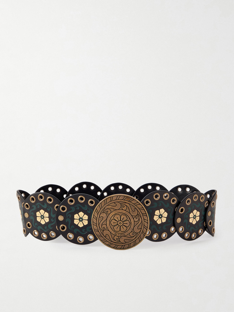 Studded Eyelet-embellished Debossed Leather Belt 1