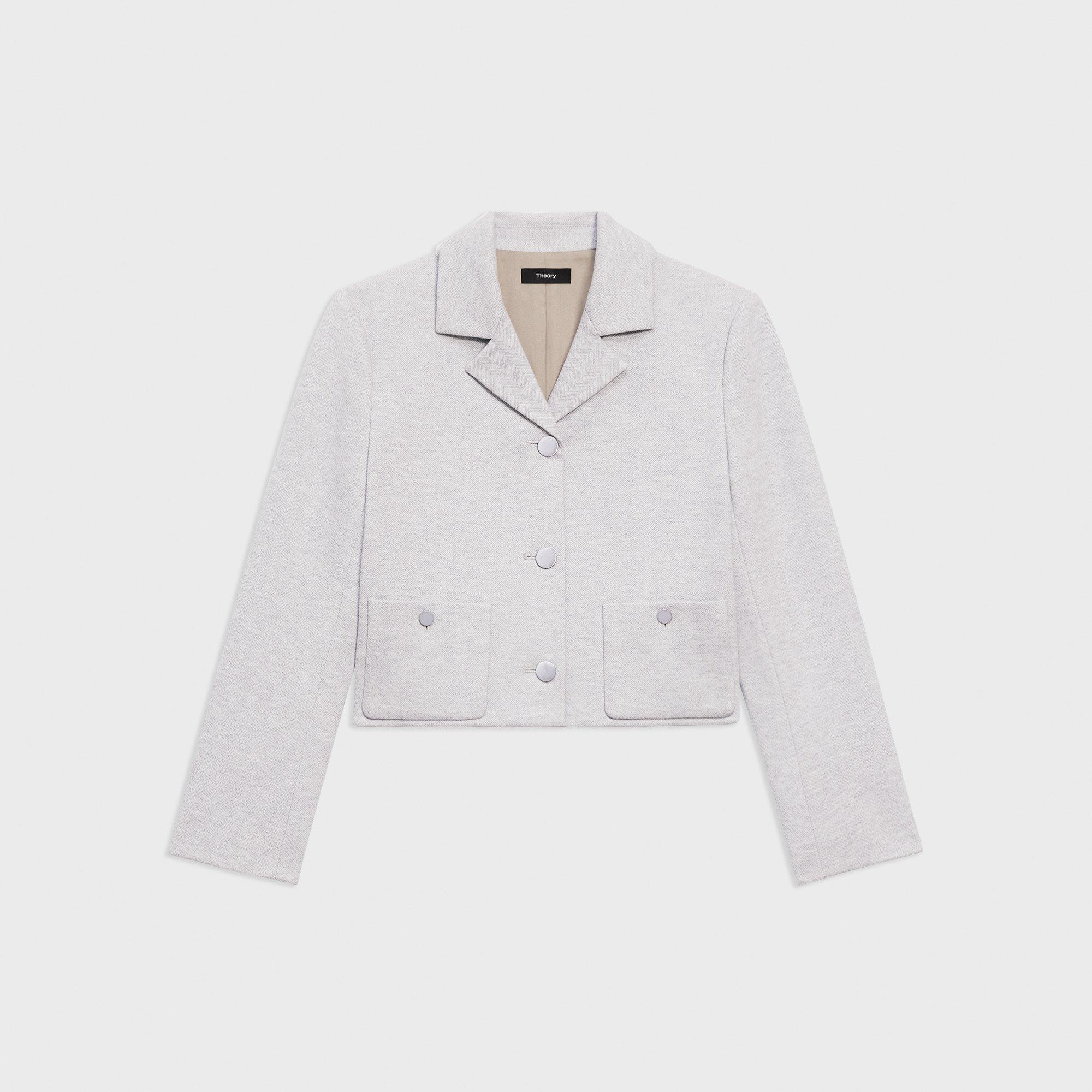 Boxy Patch Pocket Blazer in Herringbone Knit - 1