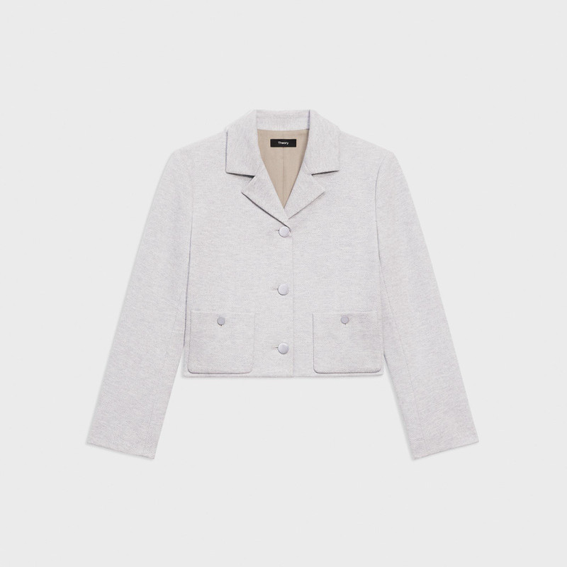 Boxy Patch Pocket Blazer in Herringbone Knit 1