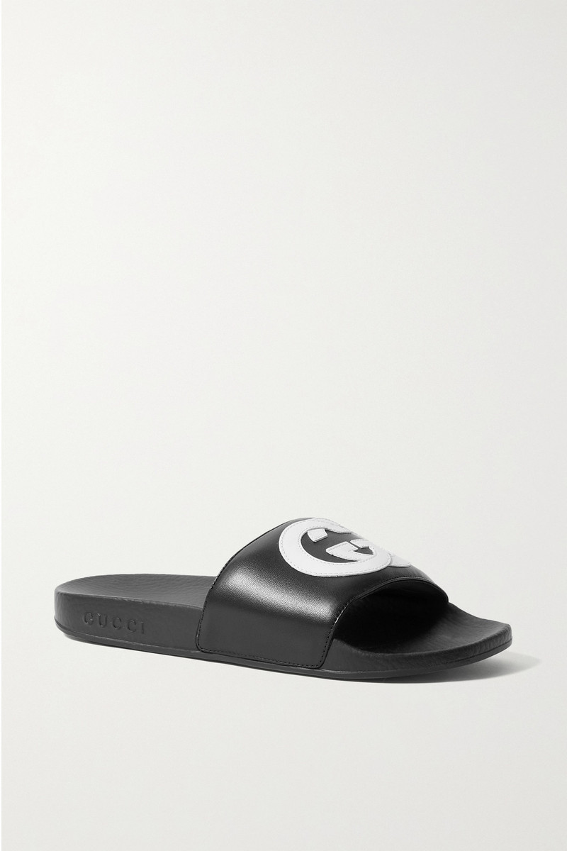 Pursuit logo-appliquéd leather slides - 1