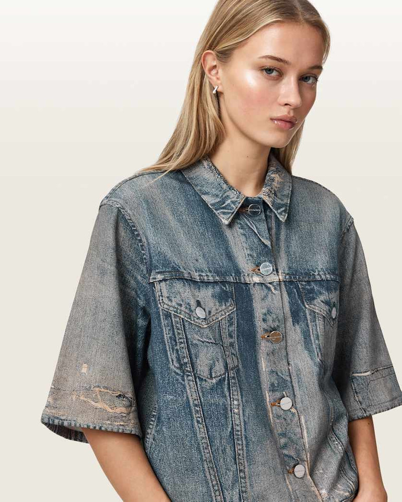 JUNI TERRY SHORT SLEEVE ILLUSION OF DENIM SHIRT 4