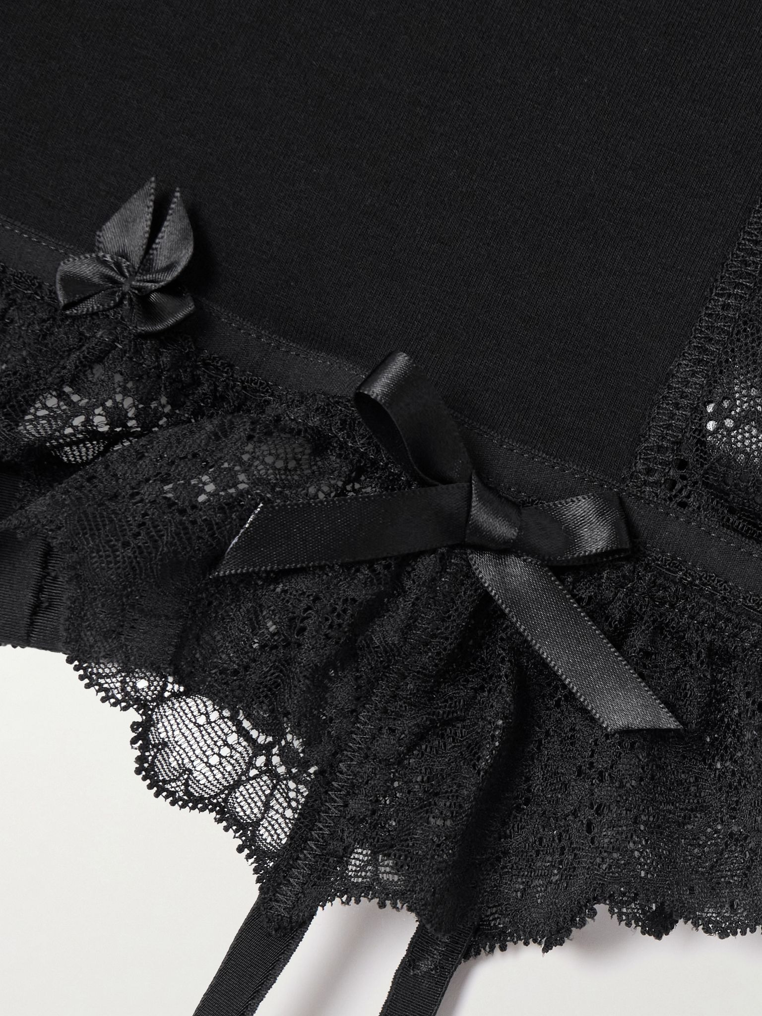 Cropped jersey and tulle-trimmed lace top Black - 4