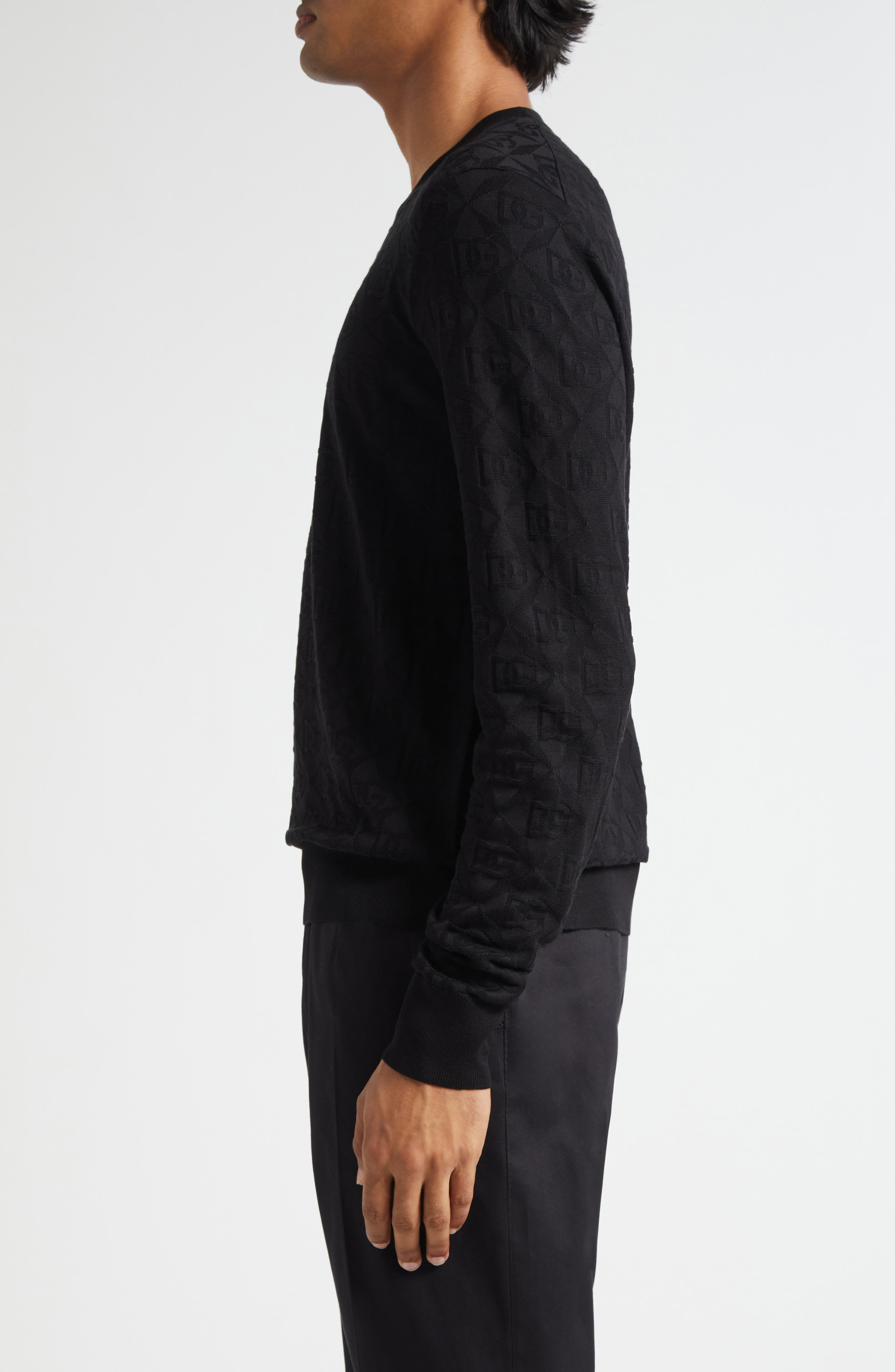 Dolce&Gabbana Logo Jacquard Silk Crewneck Sweater in Nero at Nordstrom - 3