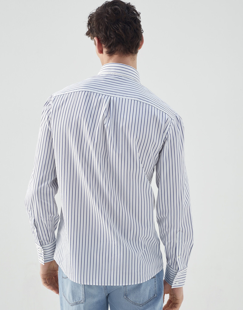 Brunello Cucinelli Striped poplin basic fit shirt with button-down collar outlook