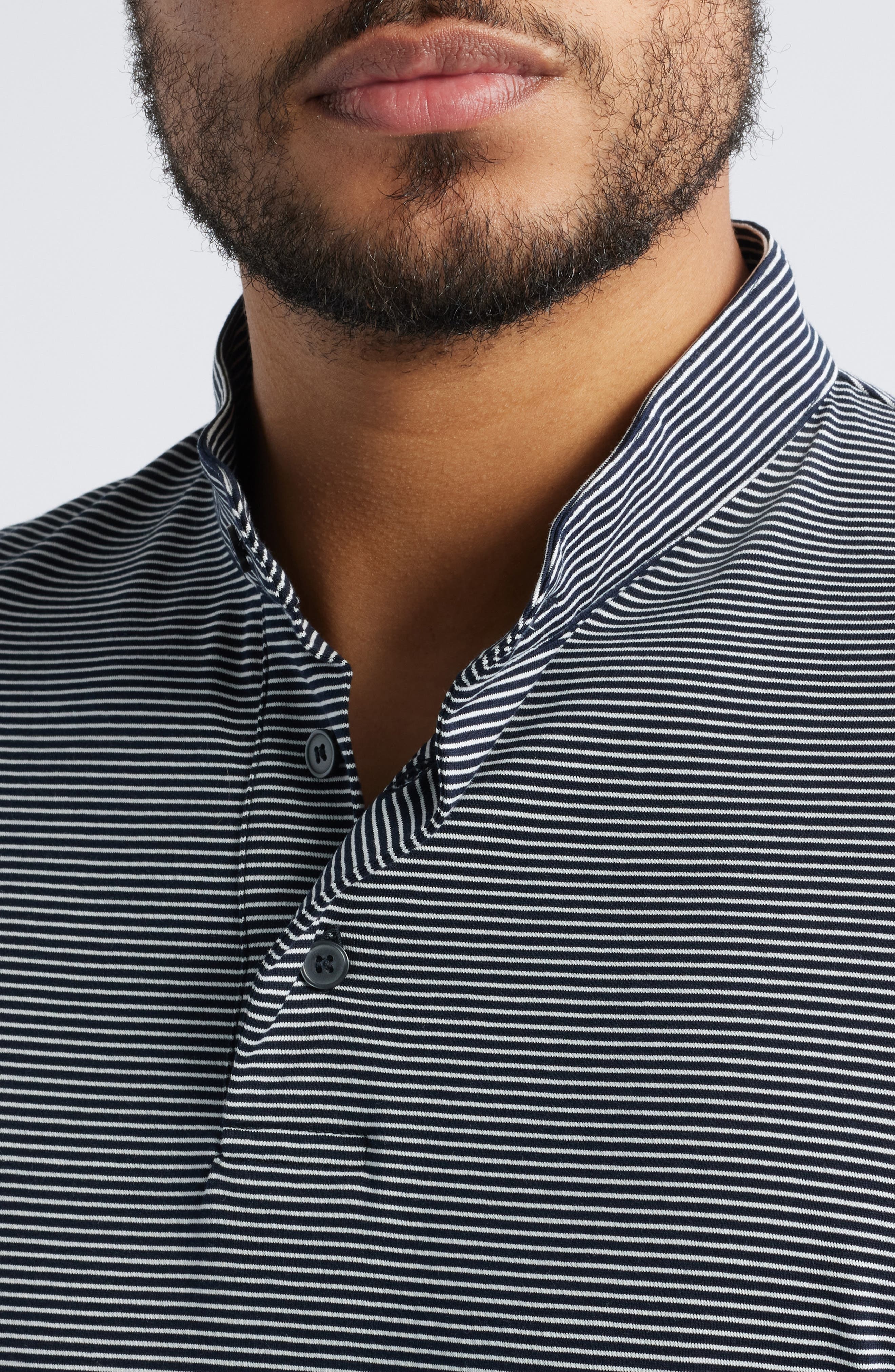 Emporio Armani Stripe Nehru Collar Polo in Navy at Nordstrom - 4