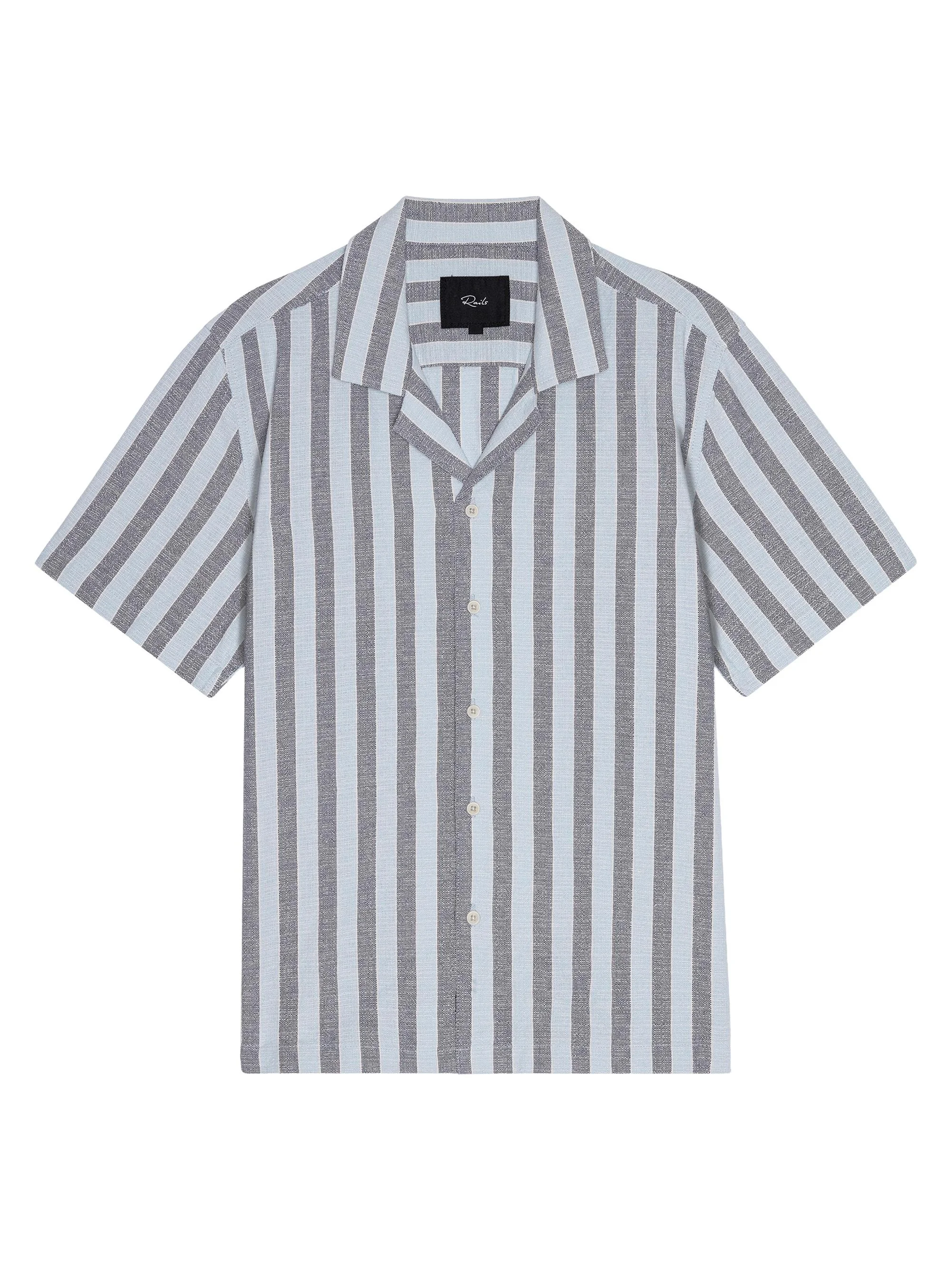 Men's Fielder Striped Cotton Camp Shirt - Blue Jay Stripe - 1