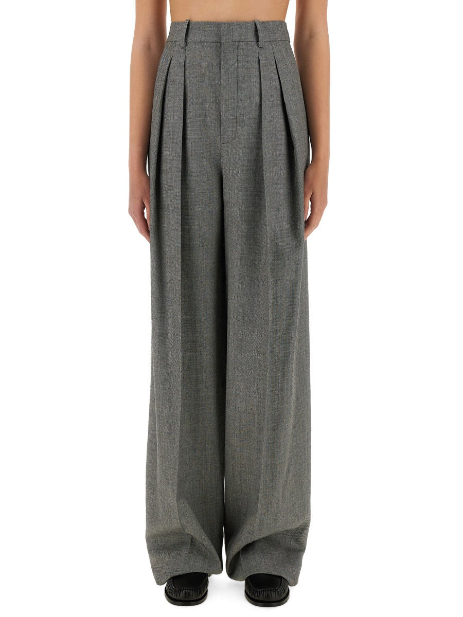 Saint Laurent Women Wide-Leg Pants In Wool Chiné - 1