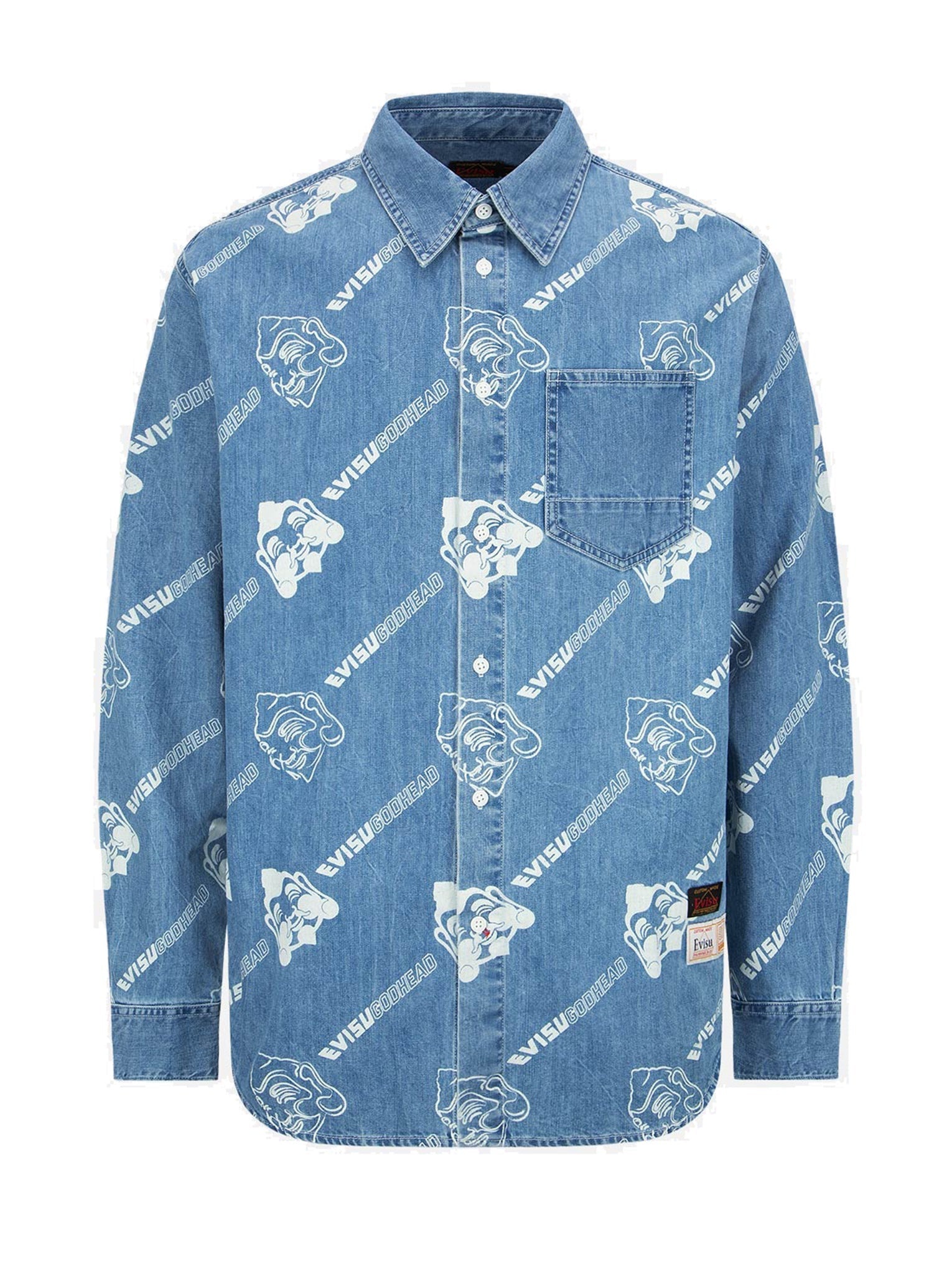 Allover Godhead and Logo Discharged  Print Denim Shirt - 17