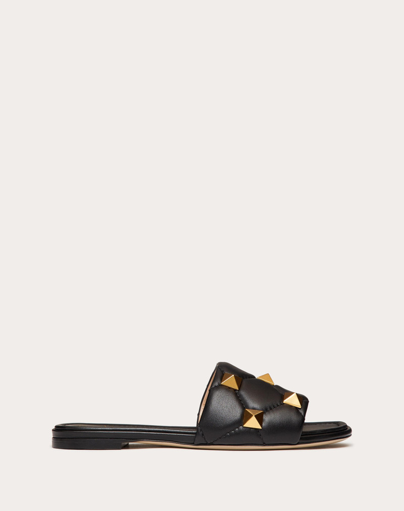 ROMAN STUD FLAT SLIDE SANDAL IN QUILTED NAPPA - 1