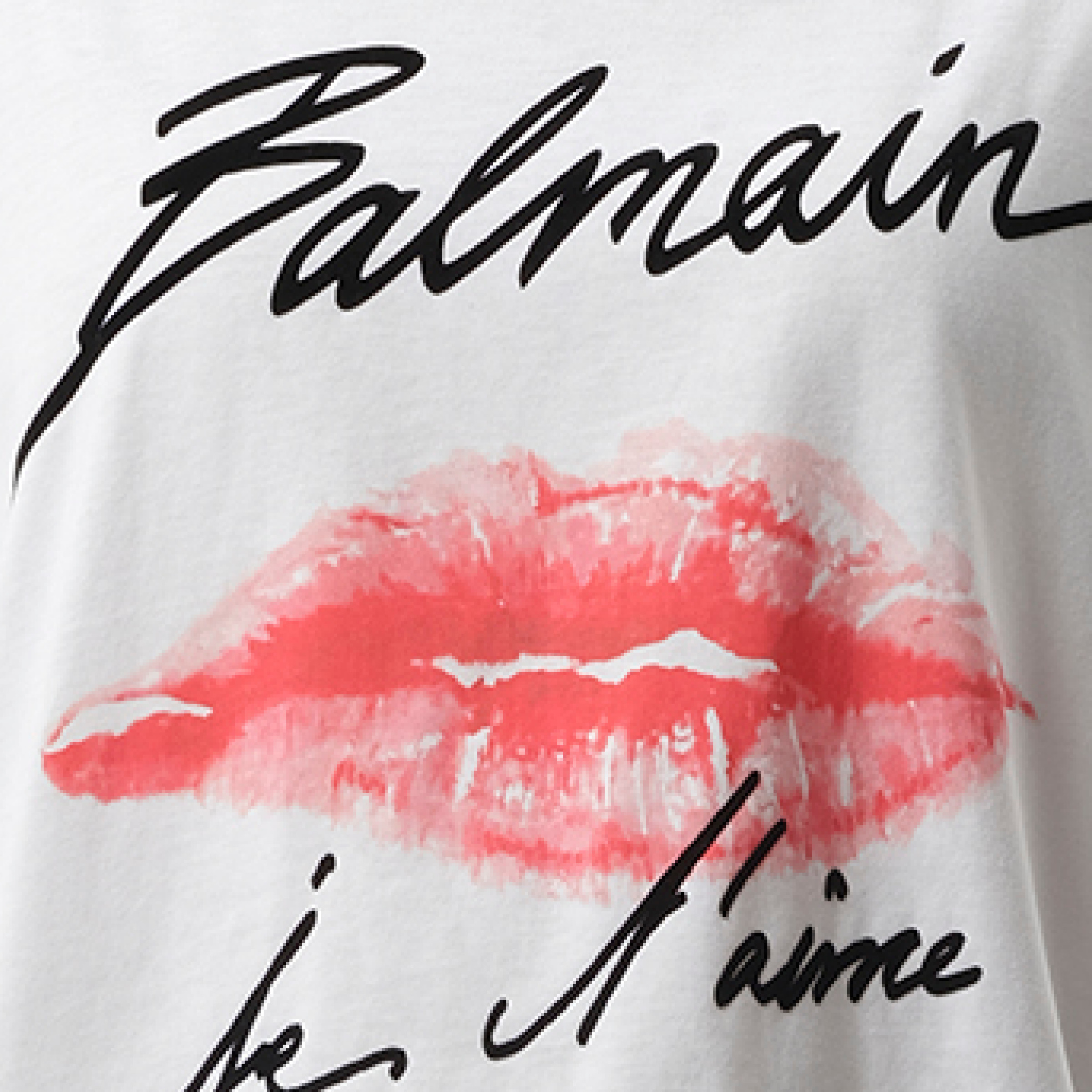Balmain Kiss Print T-Shirt in White/Black/Red - 3