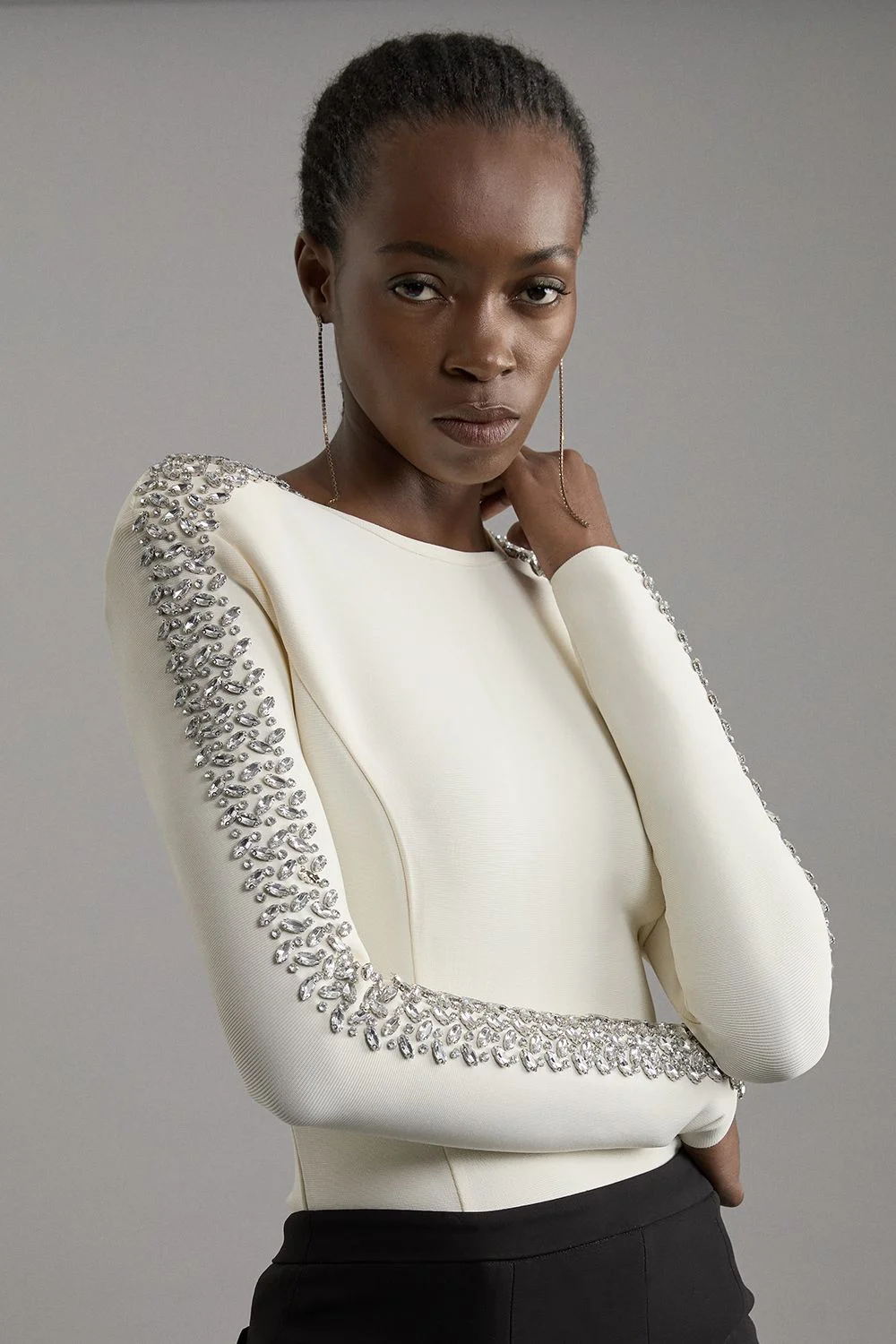 Figure Form Bandage Knit Embellished Top - 1
