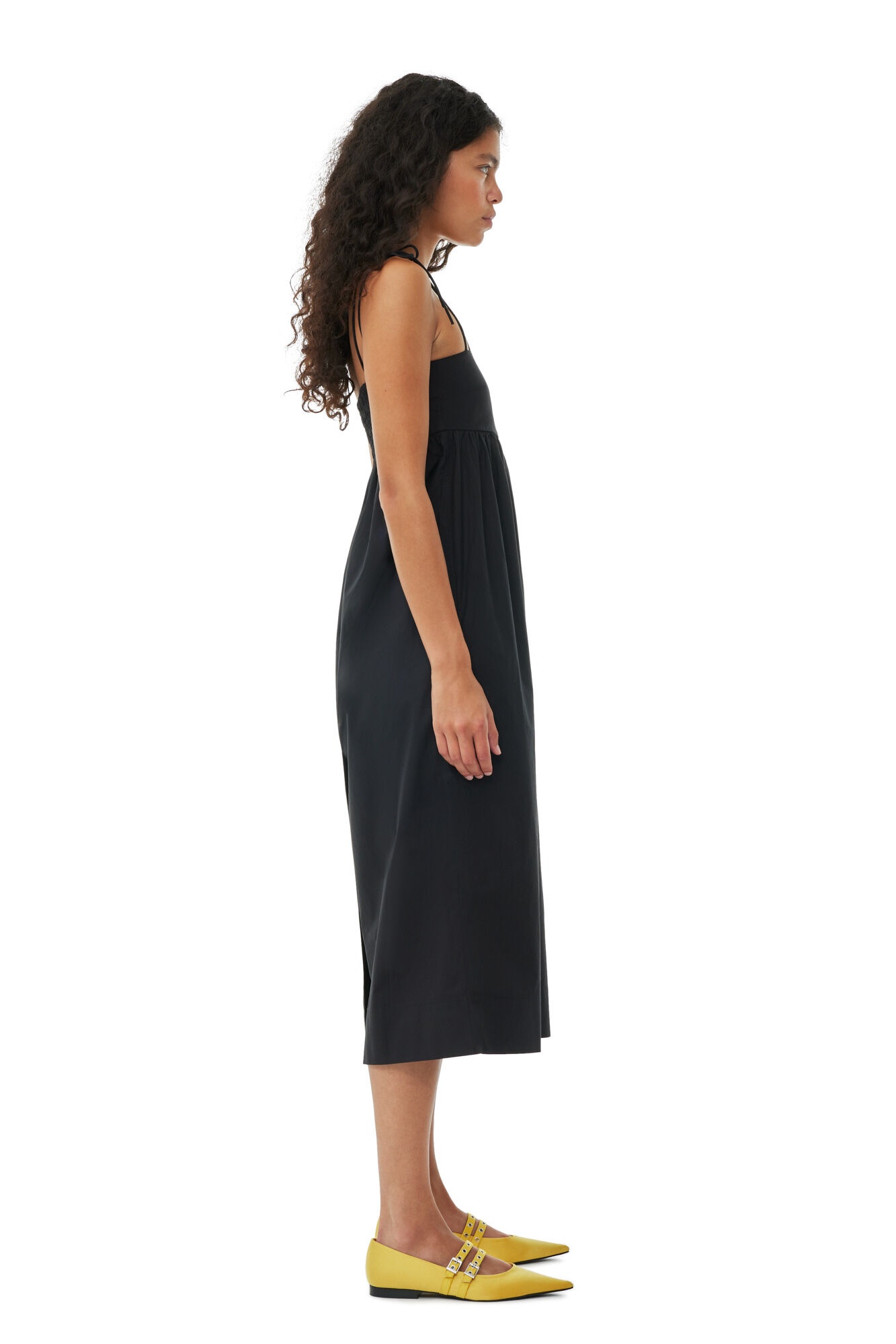 BLACK COTTON POPLIN STRING MIDI DRESS - 5