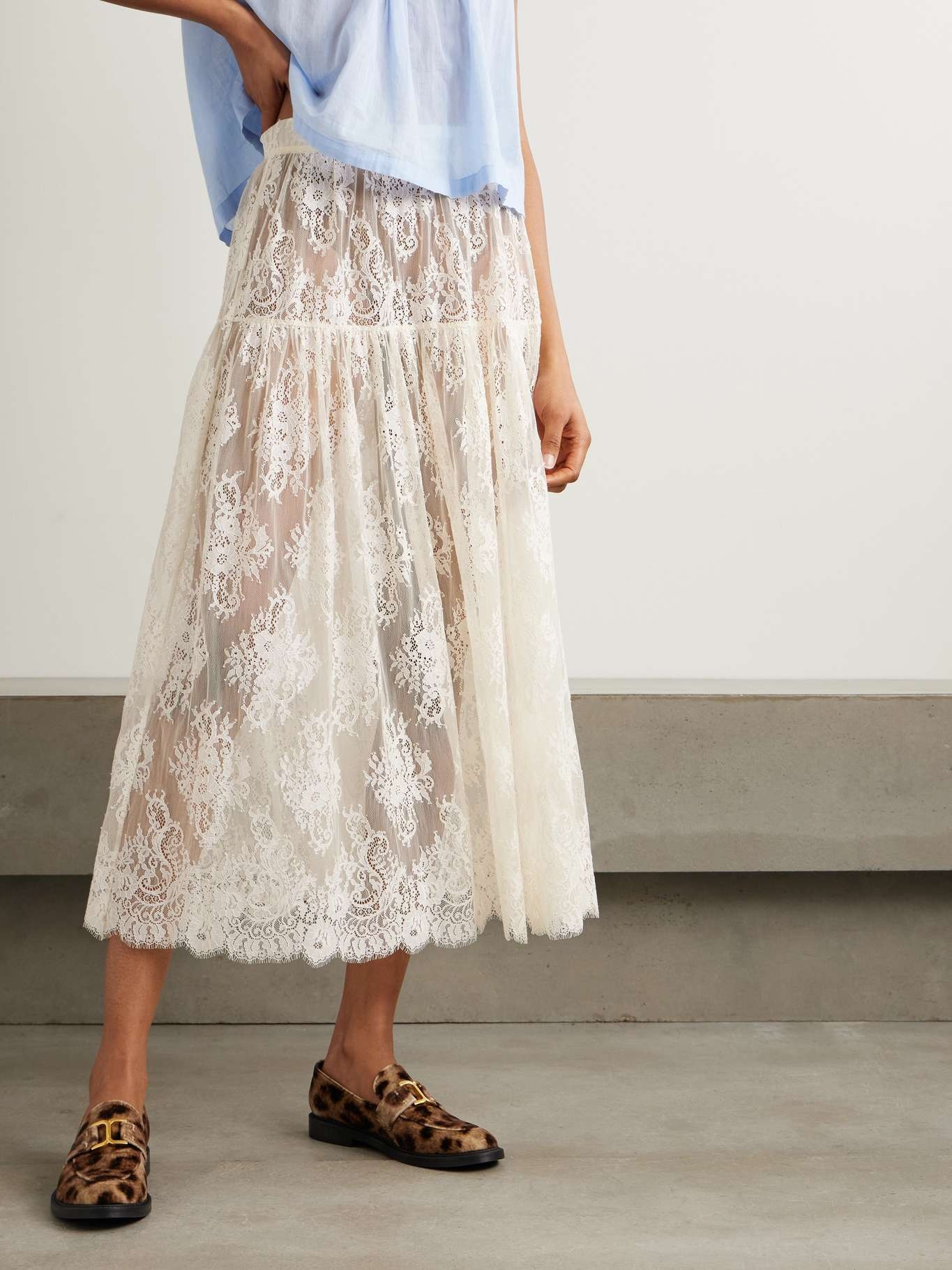 Sebastiane tiered lace midi skirt Off-white - 3