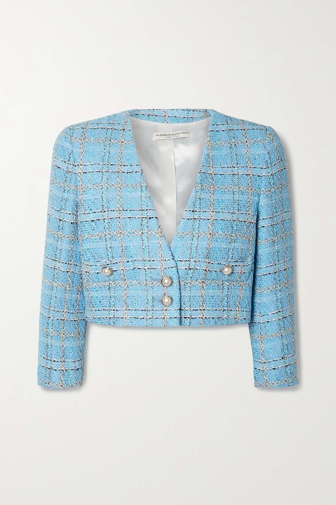 Cropped metallic bouclé-tweed jacket - 1