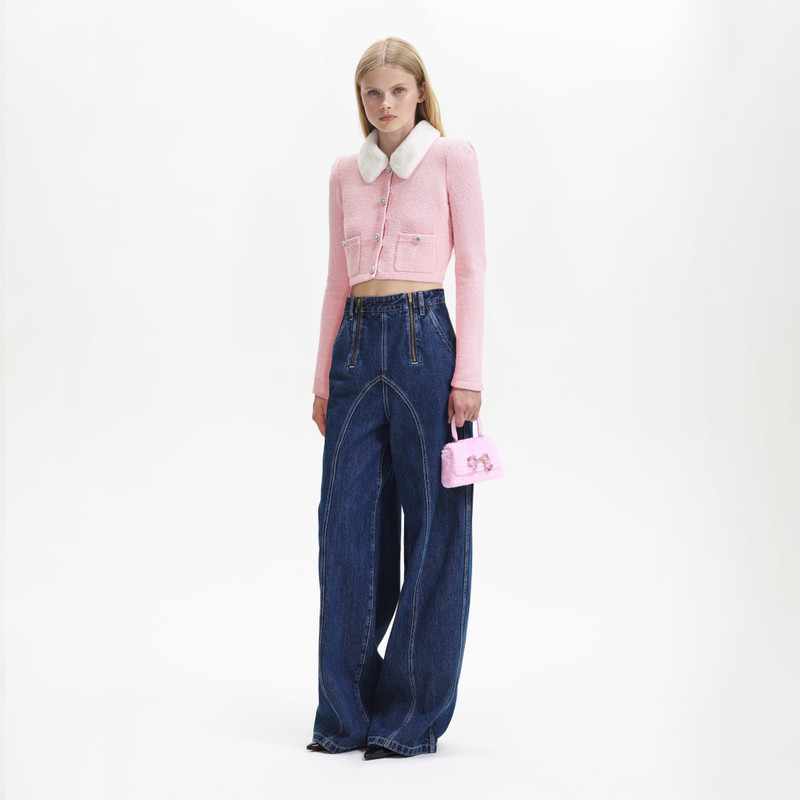 Pink Faux Fur Collar Cardigan 2