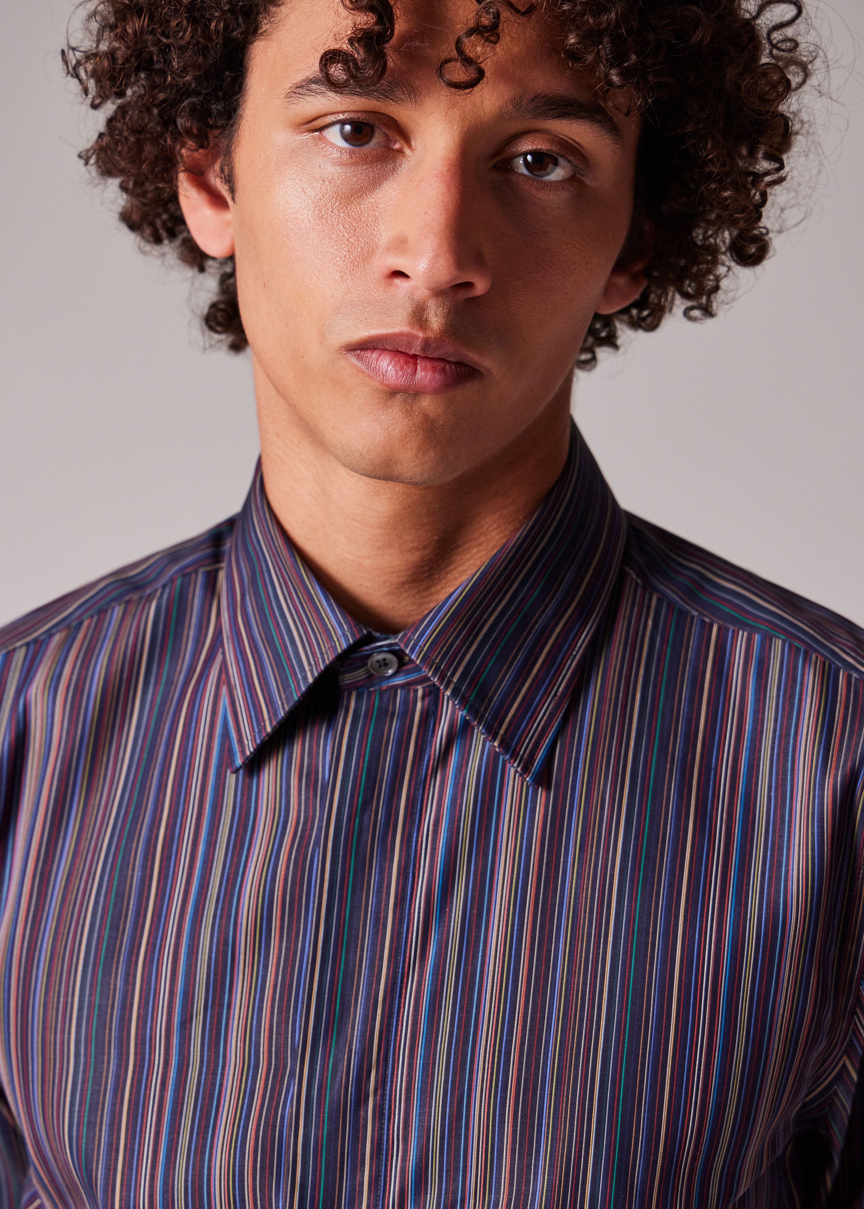 Slim-Fit Navy 'Signature Stripe' Fly Front Shirt - 6