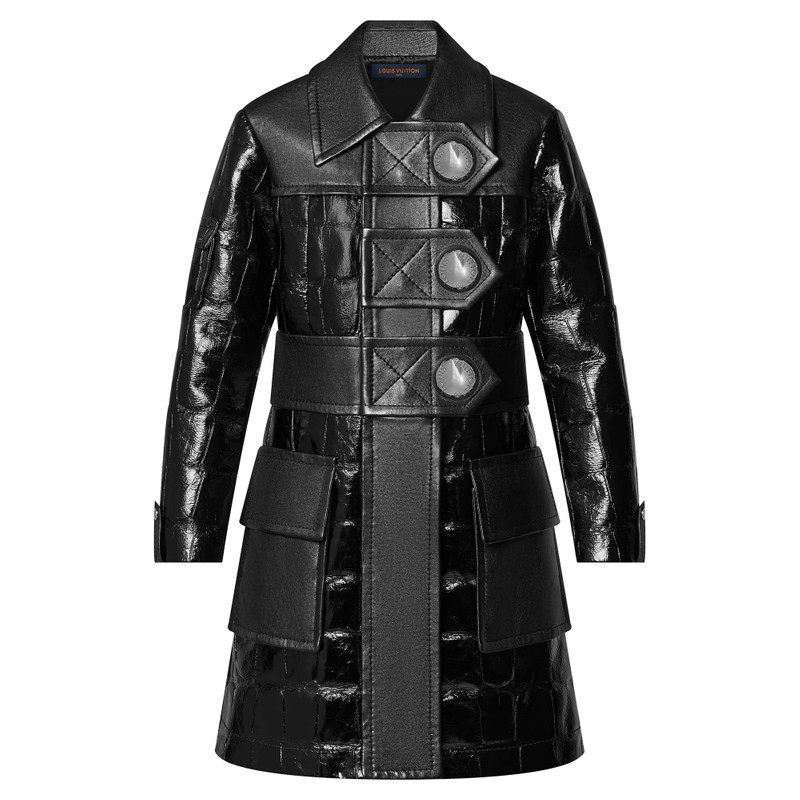 Mixed Leather Stud Button Coat 1