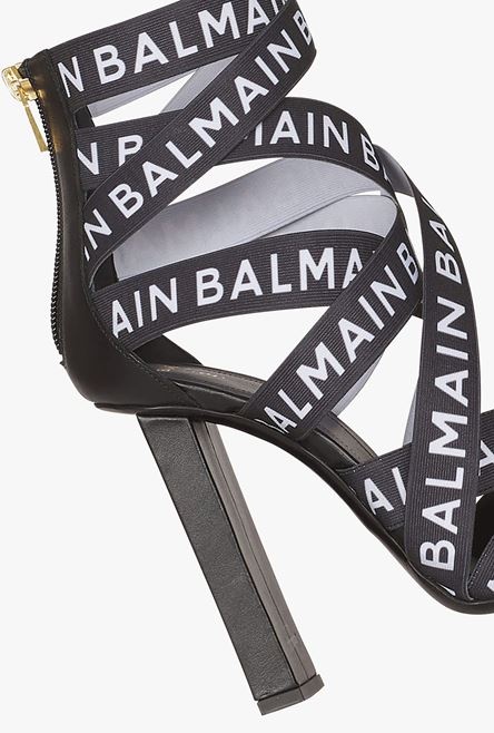 Black Union sandals with white Balmain logo print - 6