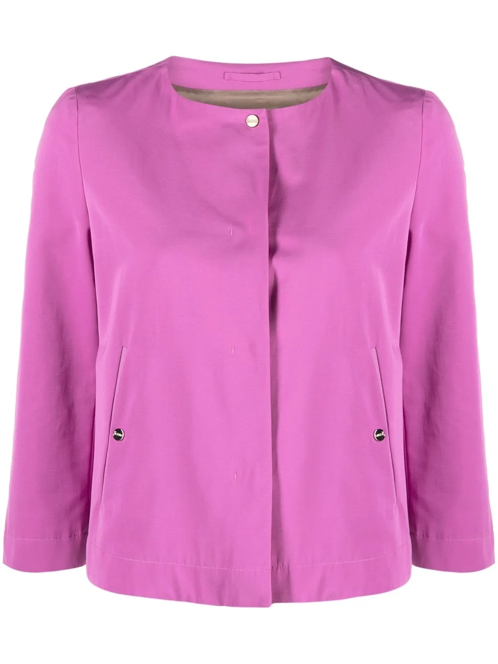 collarless cropped-sleeve jacket - 1
