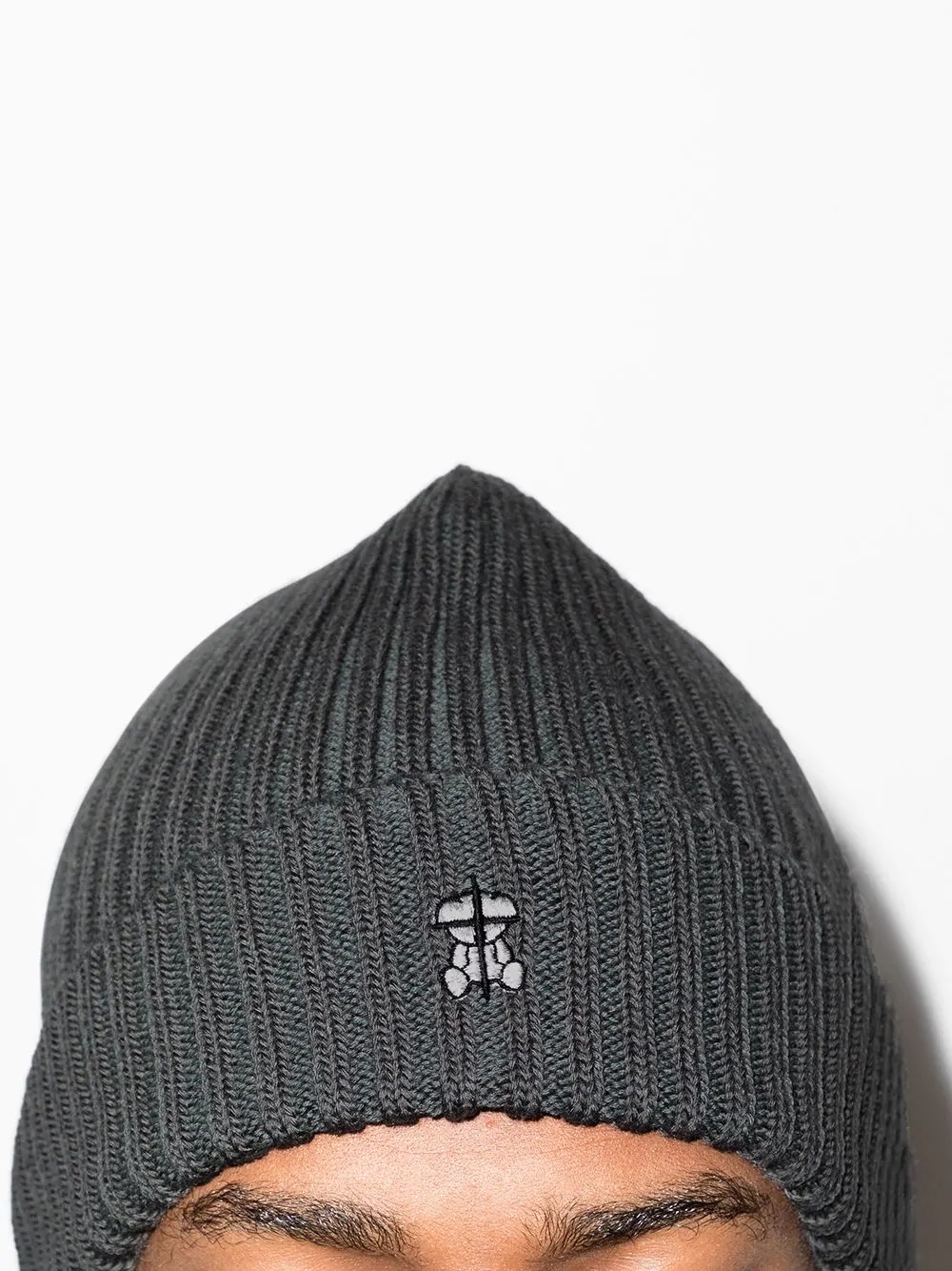 embroidered logo ribbed beanie - 4