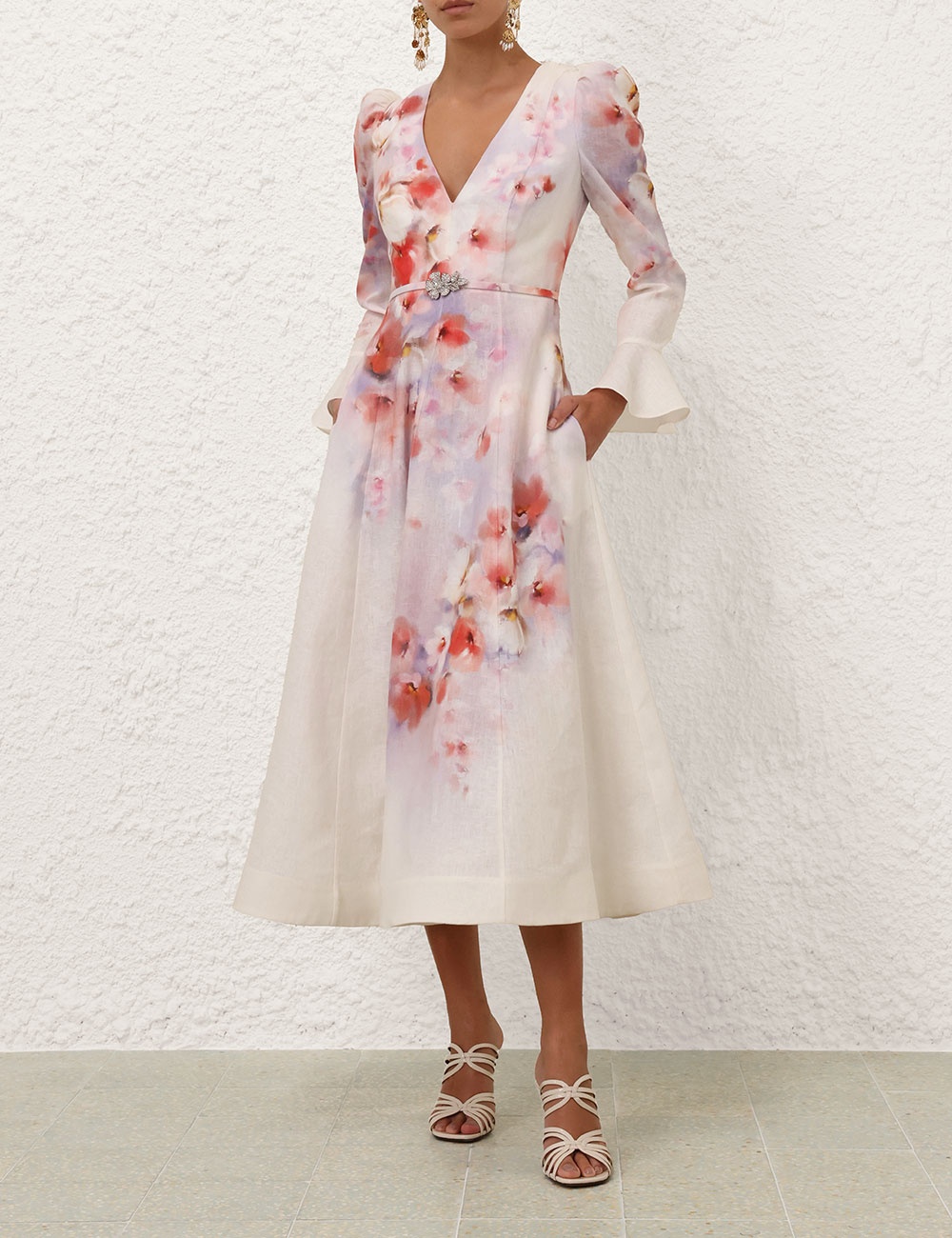 CRUSH FRILL SLEEVED MIDI DRESS - 2