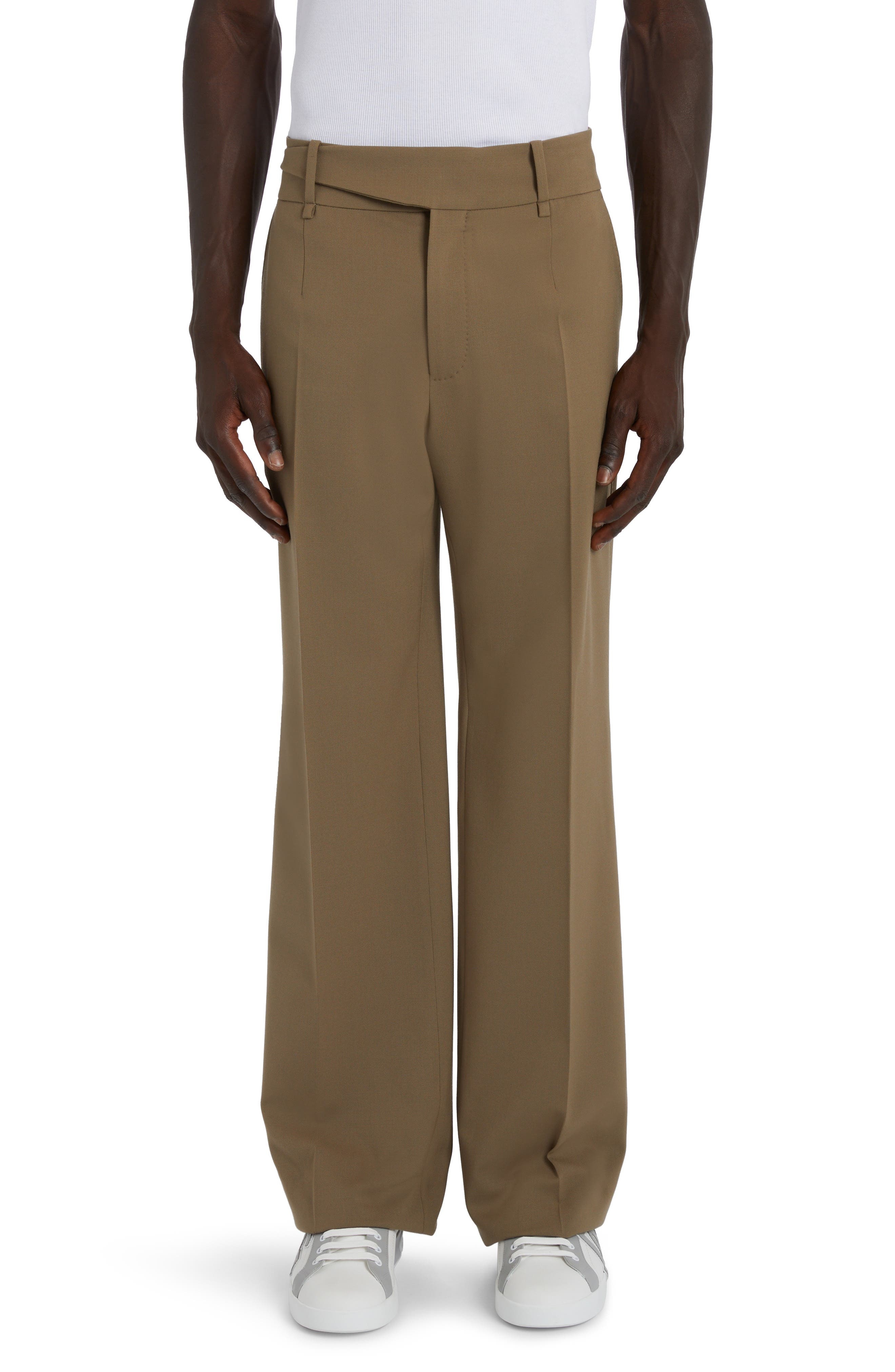 Buckle Waist Wool Stretch Twill Pants - 1