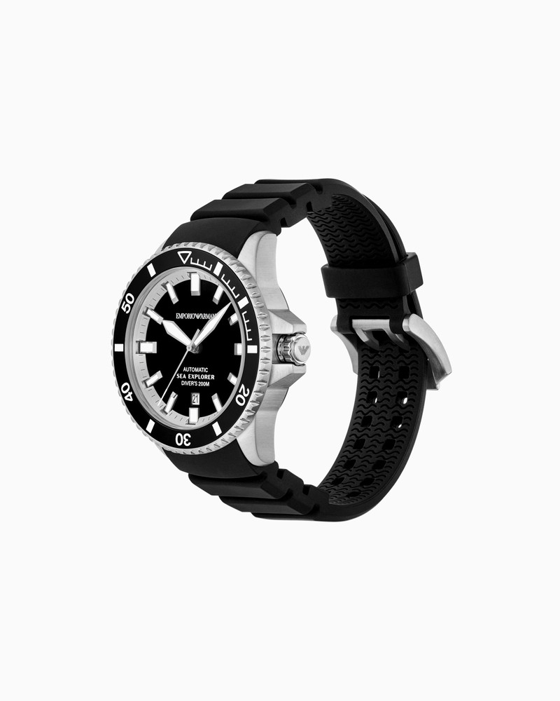 EMPORIO ARMANI SEA EXPLORER AUTOMATIC BLACK SILICONE WATCH outlook