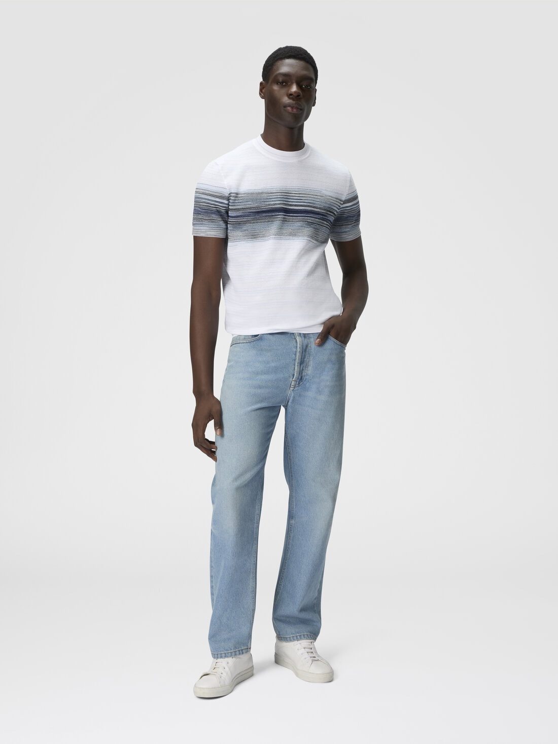 Honeycomb cotton knit crewneck T-shirt with slub detail - 2