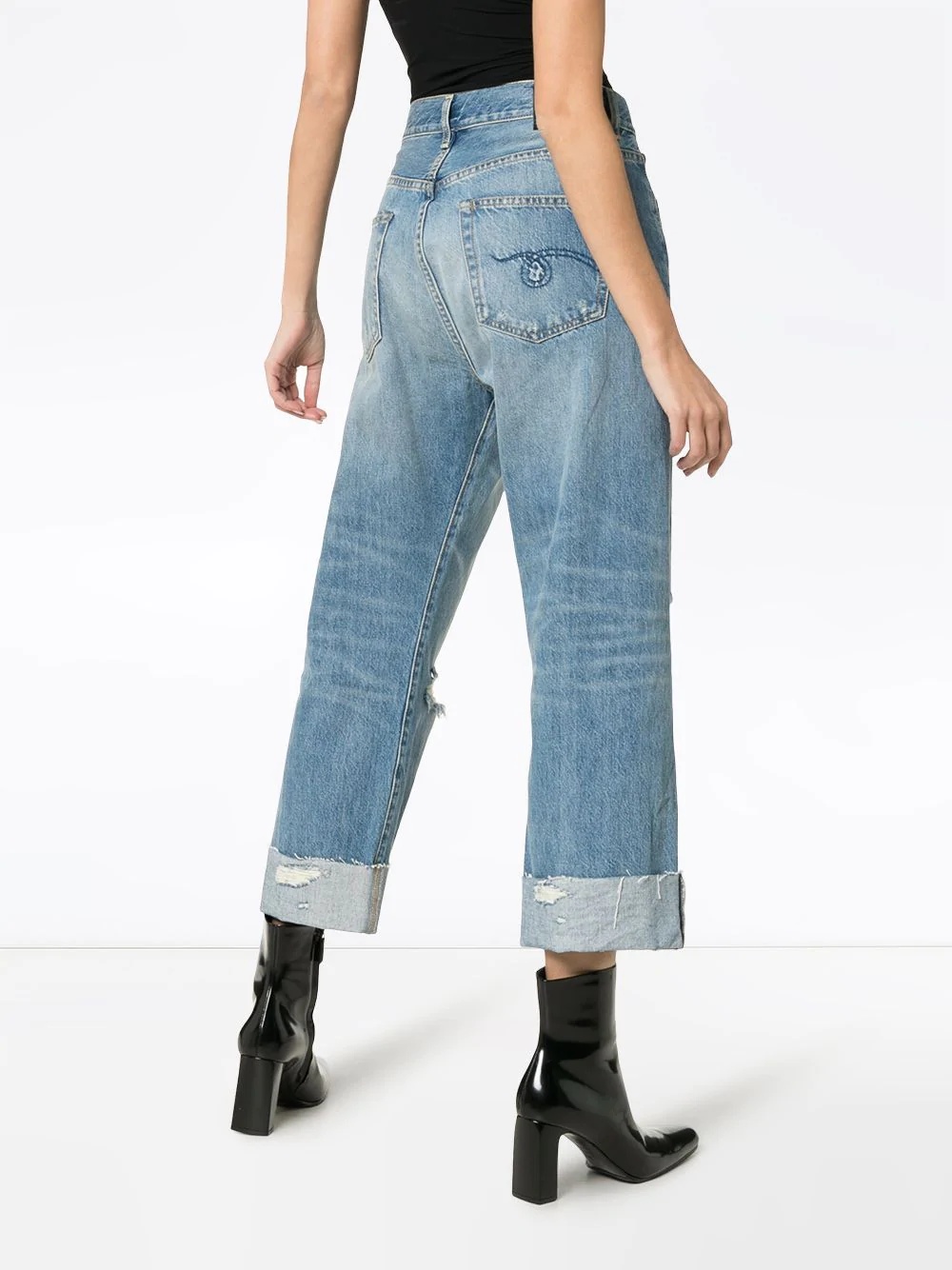 cross over waist distressed boyfriend jeans - 4