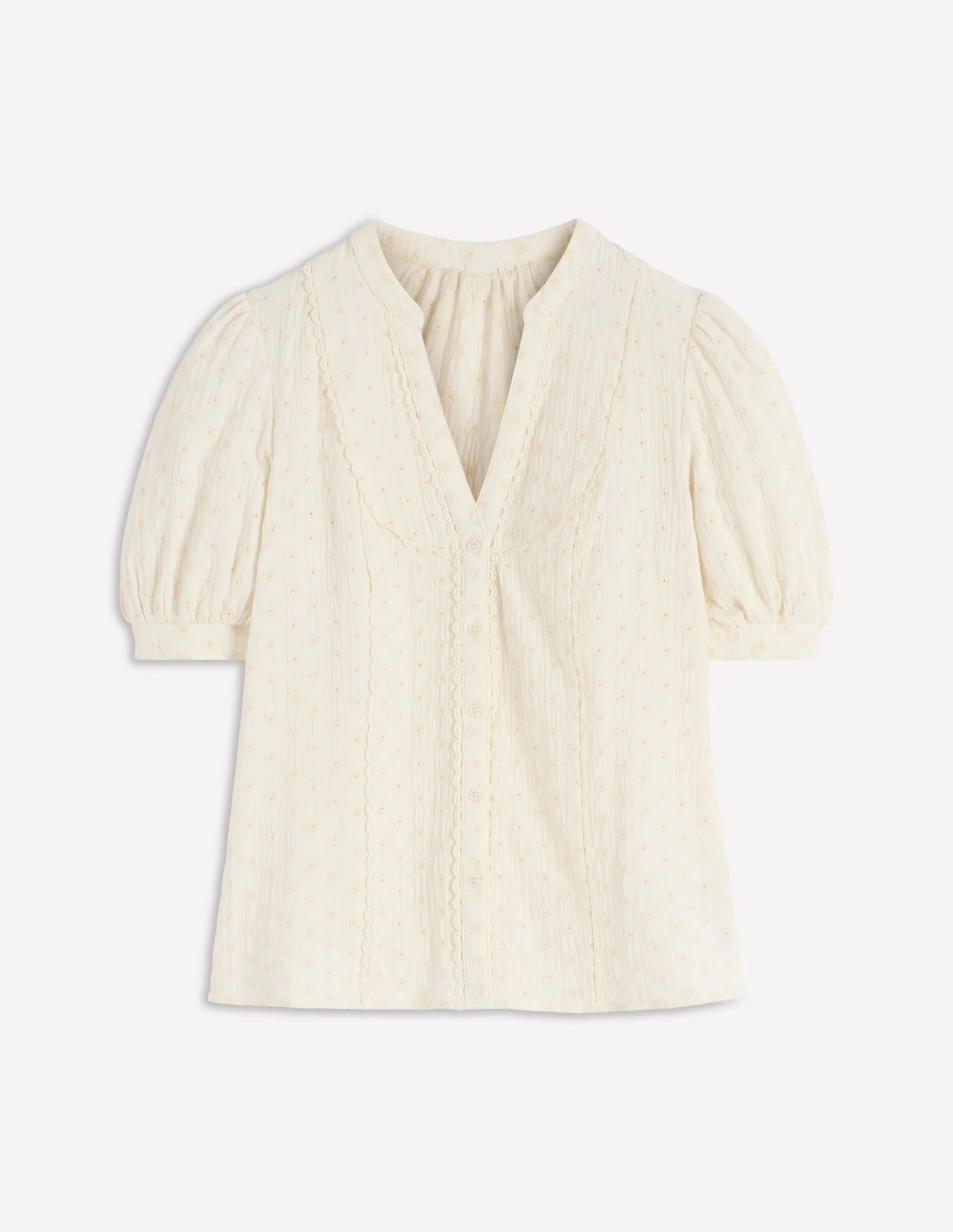 Trim Insert Double Cloth Top-Ivory Broderie - 1
